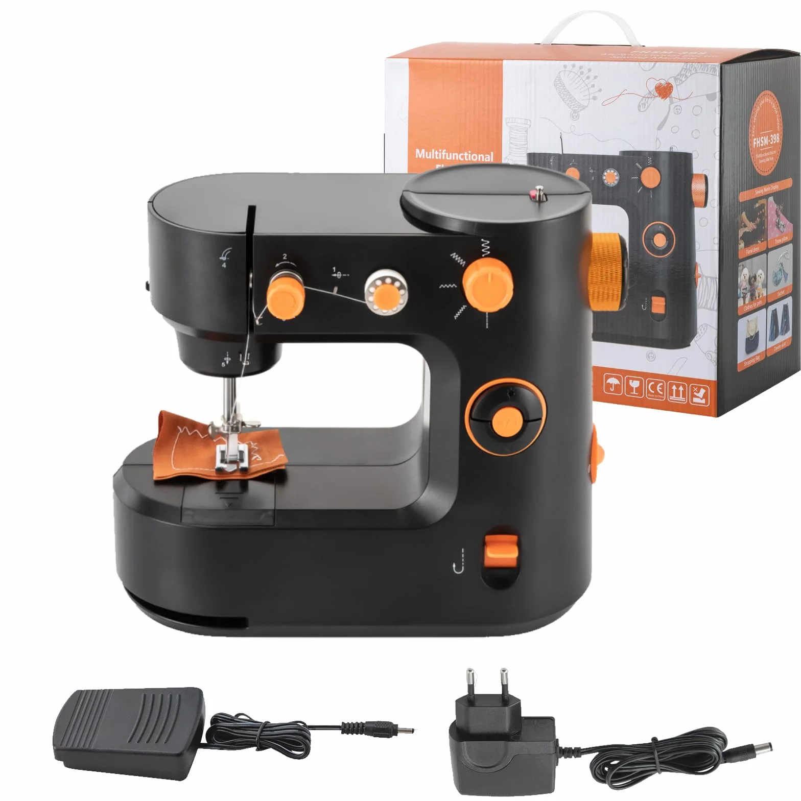 Máquina de coser eléctrica, mini máquina de coser doméstica con pedal e iluminación LED, 2 modos, máquina de coser portátil, para ropa, pantalones, seda y gasa, 26,5 x 13 x 22,5 cm