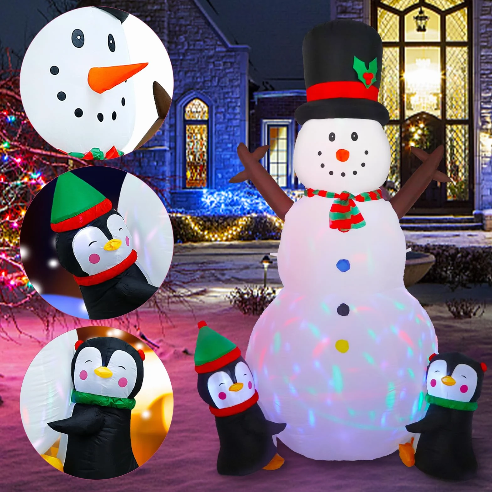 Muñeco de Nieve Inflable Navidad 8FT/2,4 m con Luces LED giratorias – Decoración navideña Exterior Gigante, Adornos y Figuras de Navidad para jardín, Patio e inflables de Nieve