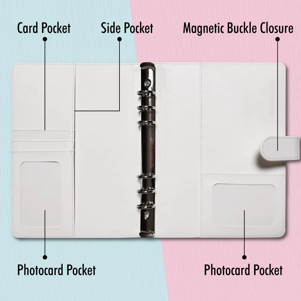 Carpeta A5 Kpop para tarjetas fotográficas con 240 bolsillos, álbum para tarjetas fotográficas con 30 fundas de doble cara para tarjetas fotográficas, 6 anillas de piel sintética, bonito libro