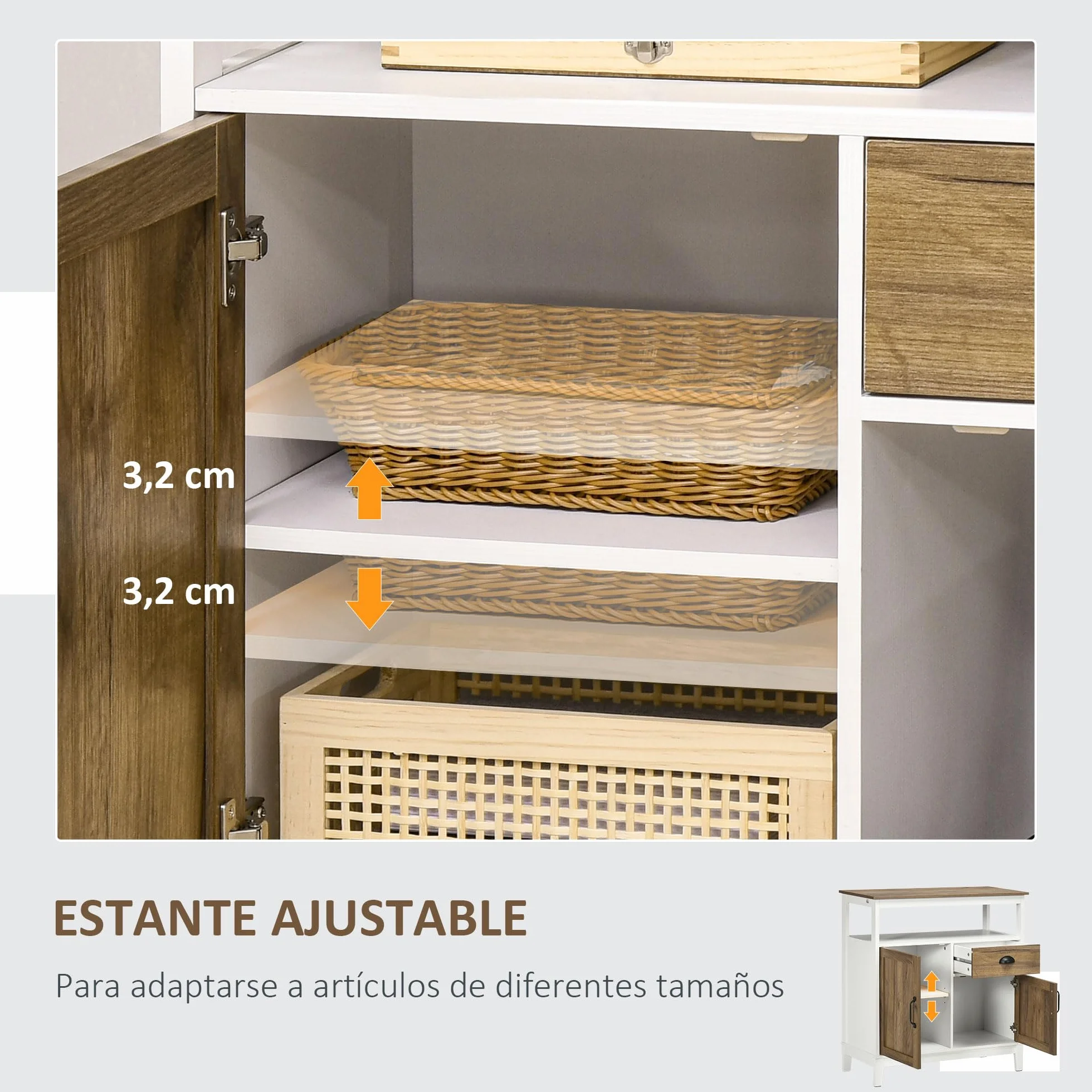 HOMCOM Aparador de Salón 2 Puertas Cajón 76,6x35x81,5 cm Blanco y Marrón | Armario Almacenaje de Madera, Estante Ajustable, para Comedor Cocina Dormitorio