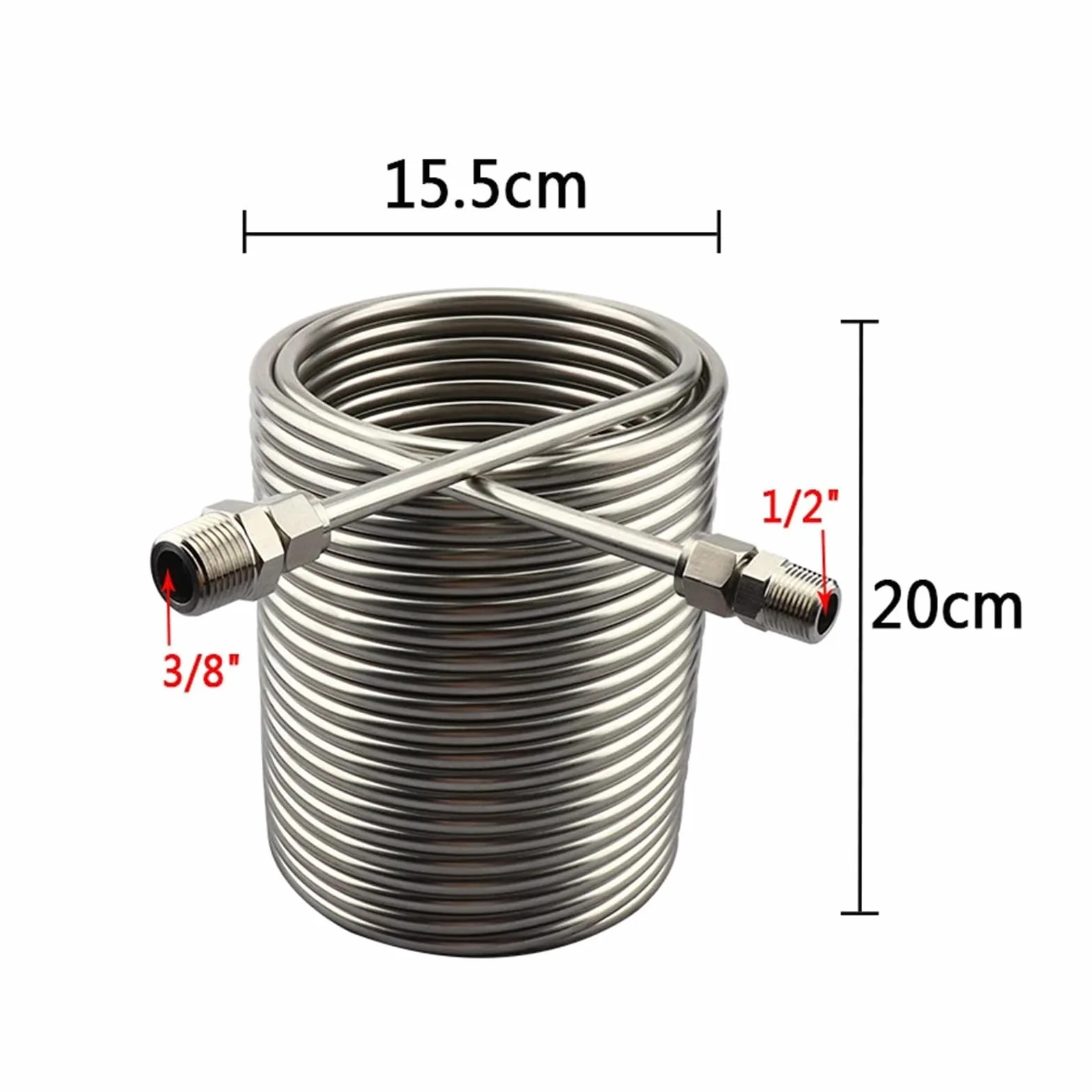 Serpentín intercambiador de calor de acero inoxidable, enfriador de mosto por inmersión, serpentín de tubo espiral con puertos de 1/2" y 3/8", enfriador de cerveza y vino Múltiples aplicaciones