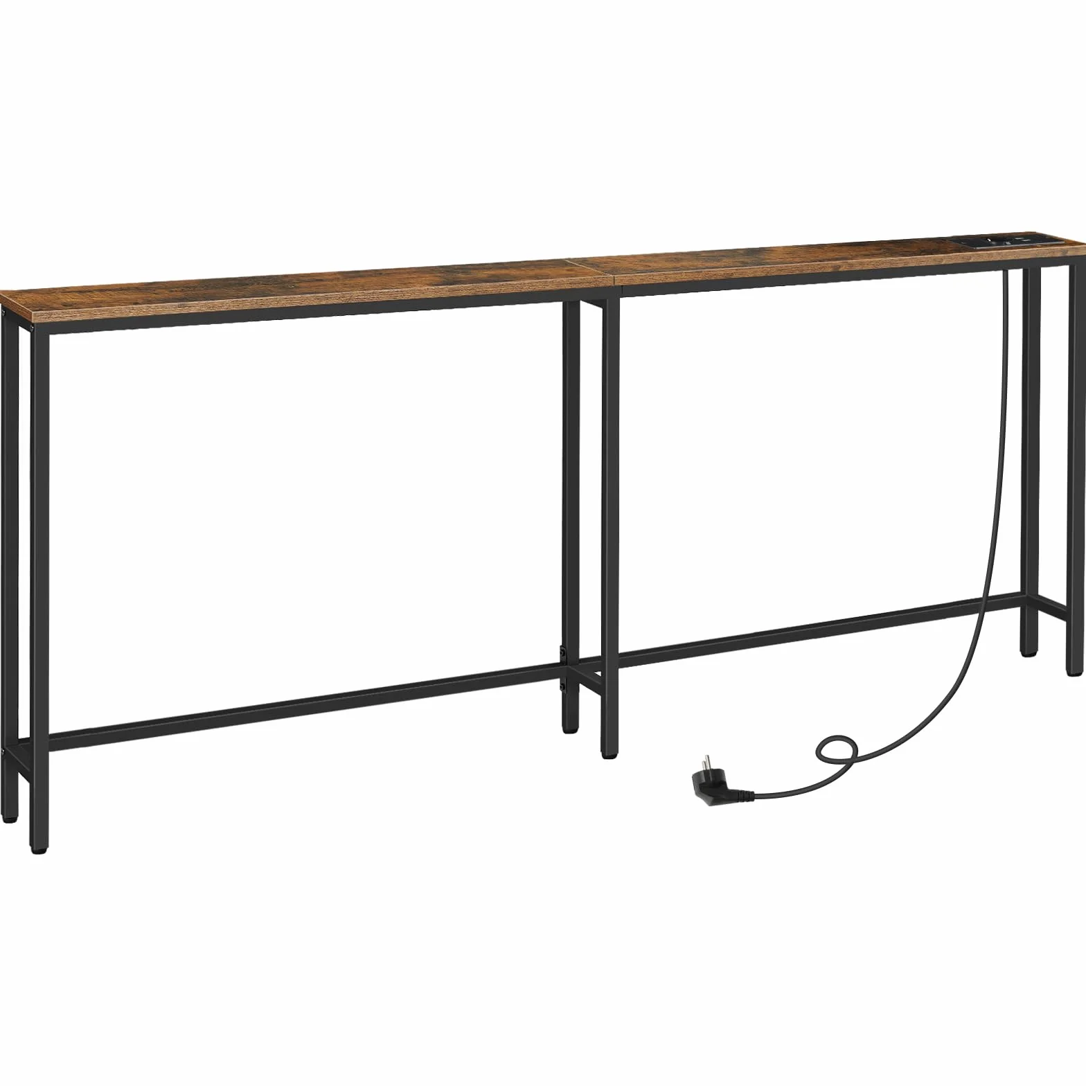 HOOBRO Mesa de Consola Estrecha con Toma de Corriente y Puerto USB, Mesa de Entrada con Estación de Carga, Mesa de Sofá, Mesa Auxiliar, para Entrada, Pasillo, Marrón Rústico y Negro EBF205CXG01