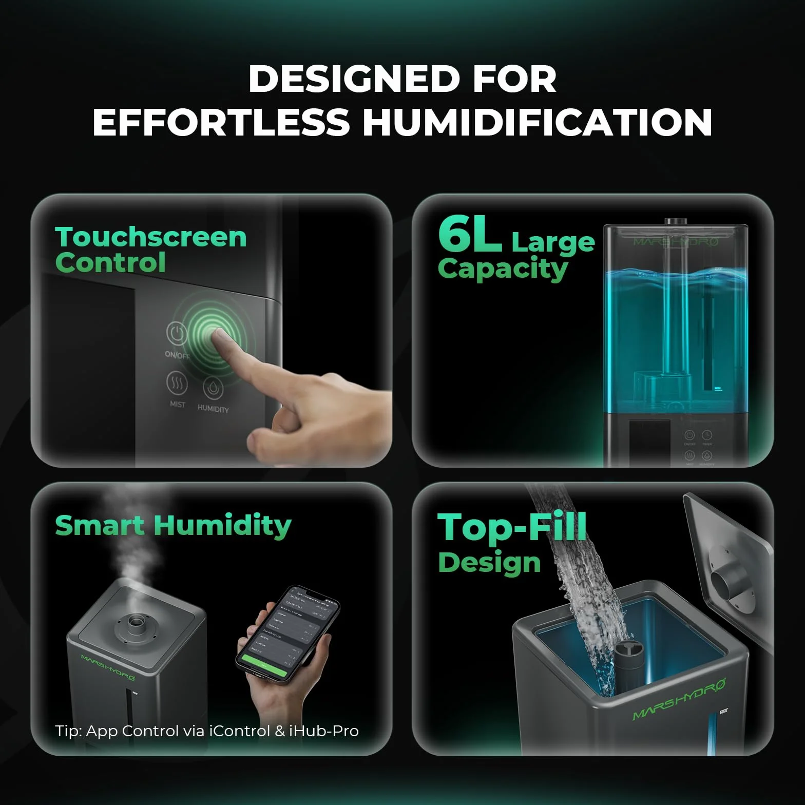 MARS HYDRO Humidifier de plantas de 6 l, con humidificación ajustable, función de temporizador, precisión ultrasónica y operación silenciosa, sello sin fugas para cultivar, plantar en interiores