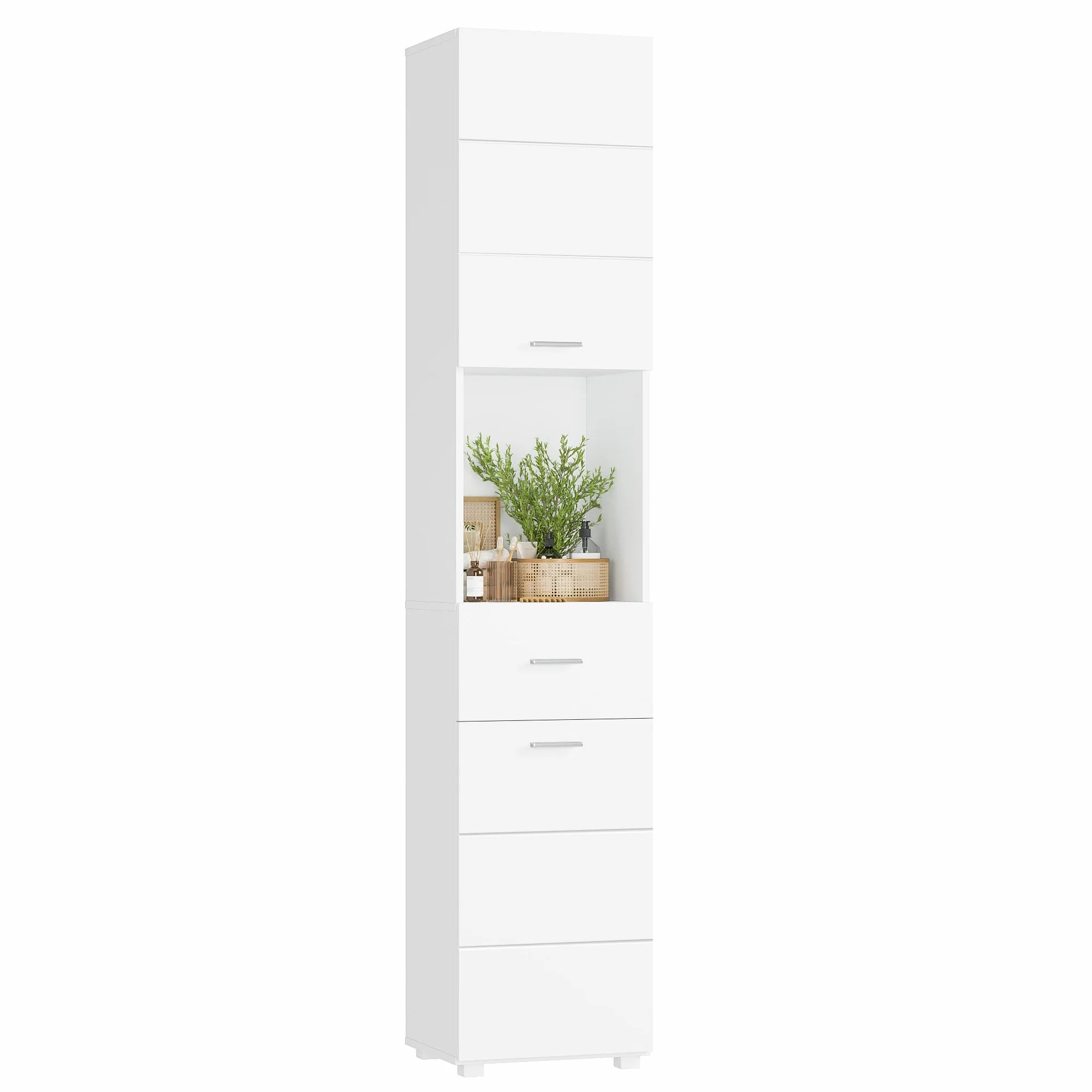 FOREHILL 180cm Mueble Columna Baño, Armario Baño Alto, Mueble Auxiliar Armario Estrecho y Alto, Madera, con 2 Puertas, 1 Cajón, Moderno, Blanco 37x30x180 cm
