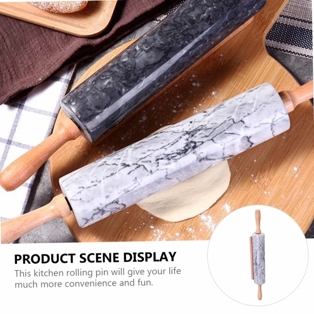ULTECHNOVO Rodillo de Mármol Mango de Madera, Rodillo de Masa Práctico para Pan y Repostería, Diseño Sencillo para Cocina