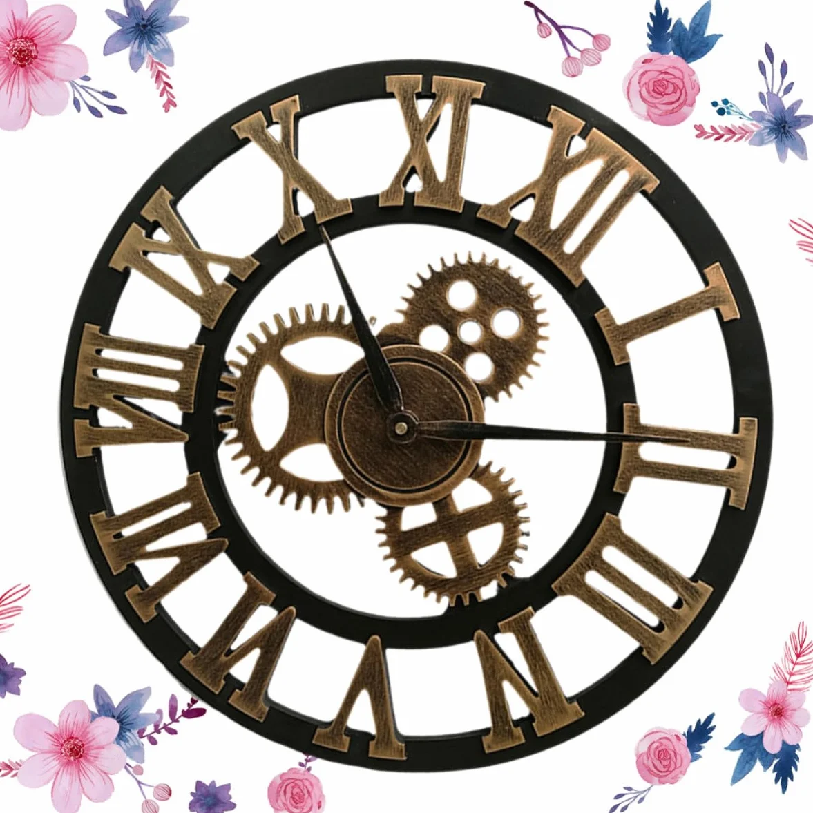 IMIKEYA Reloj de Pared Engranajes Metálicos y Madera Creativo Estilo Industrial Diseño Silencioso y Elegante para Dormitorio u Oficina para Dormitorio u Oficina