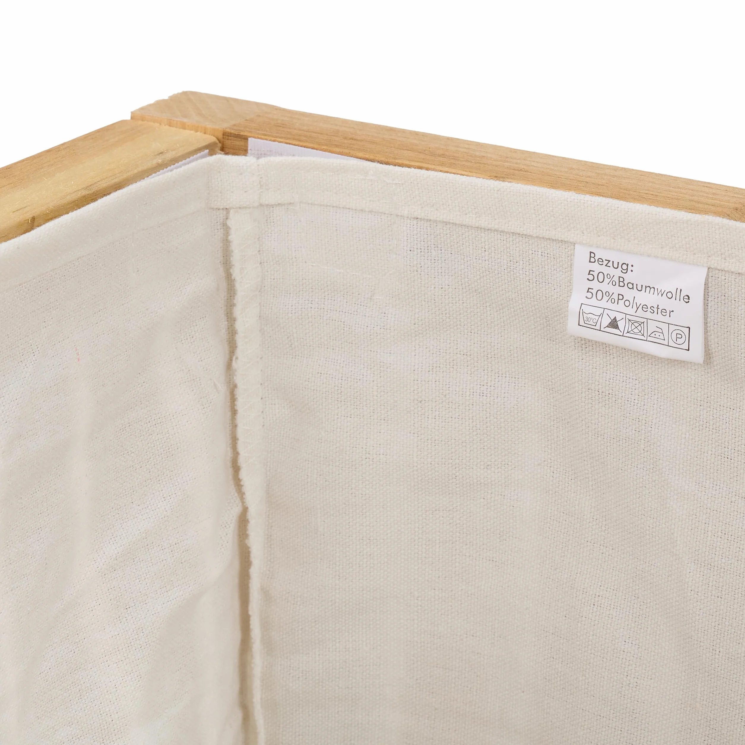 Relaxdays Cesto Ropa Sucia con Asiento, Tabuerete Almacenaje Colada, 30 L, 51 x 38 x 38 cm, Madera, Tela, Natural/Blanco