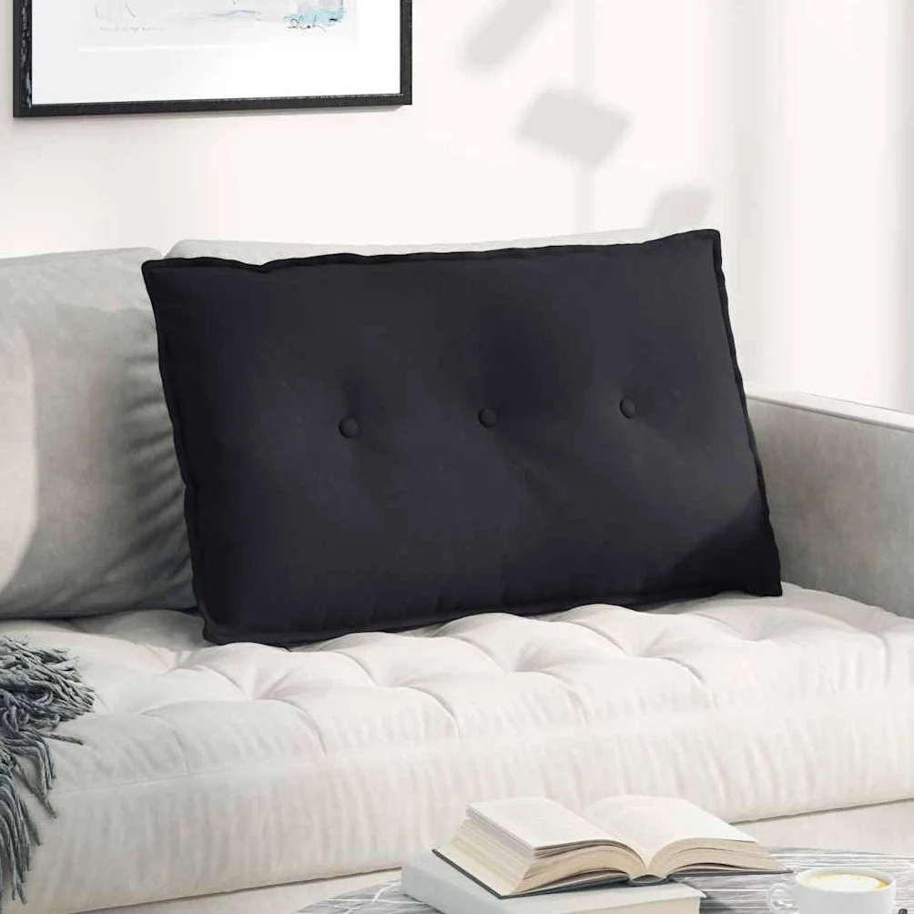 Cojín de respaldo de 80 x 50 cm, color negro, cómodo cojín de microfibra, cojín decorativo rectangular con relleno de poliéster y funda extraíble para cama, sofá y sala de estar