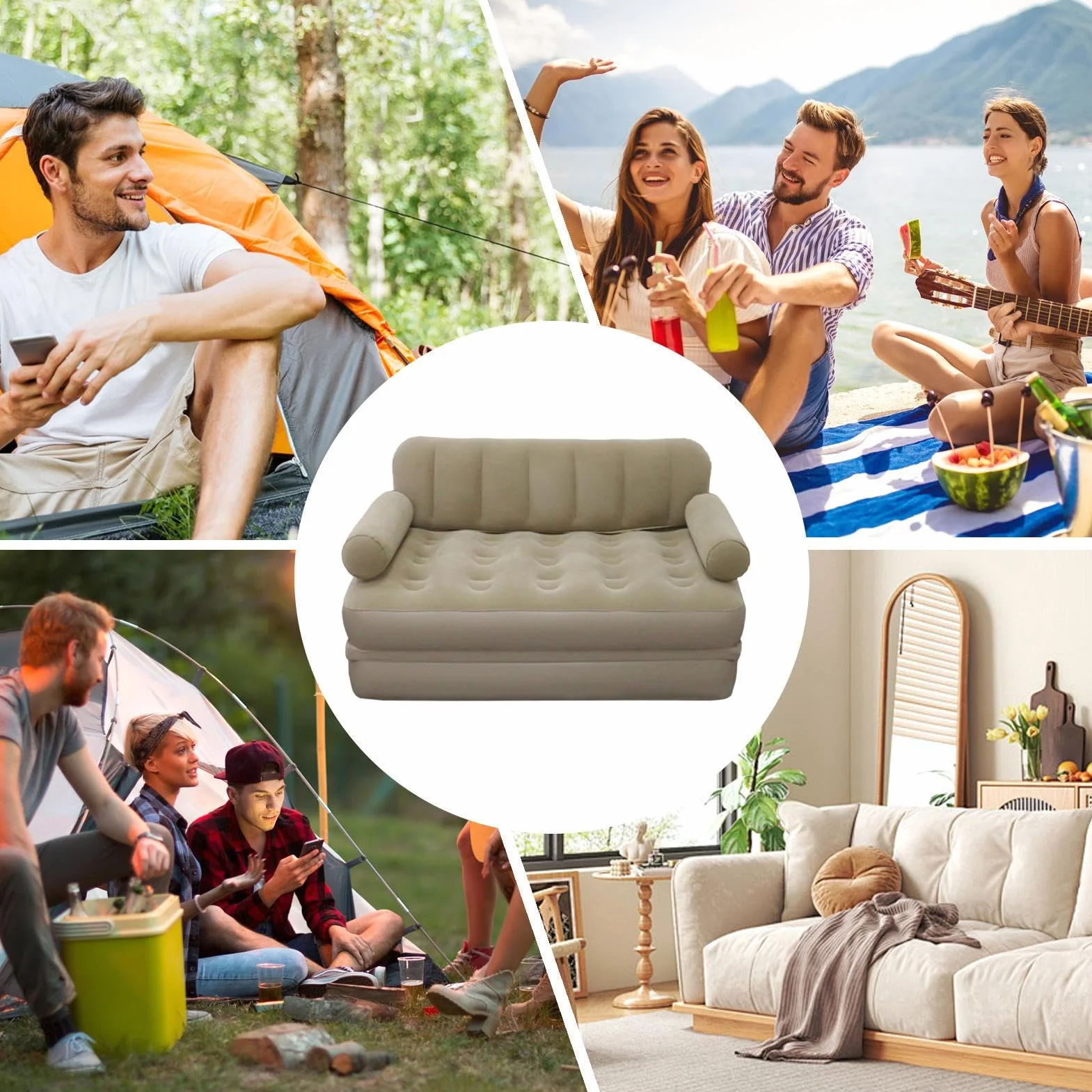 Sofá Hinchable para Camping, con válvula a Prueba de Fugas, sofá de Aire portátil Plegable | Viajes al Aire Libre Playa Senderismo para Viajes al Aire Libre en la Playa