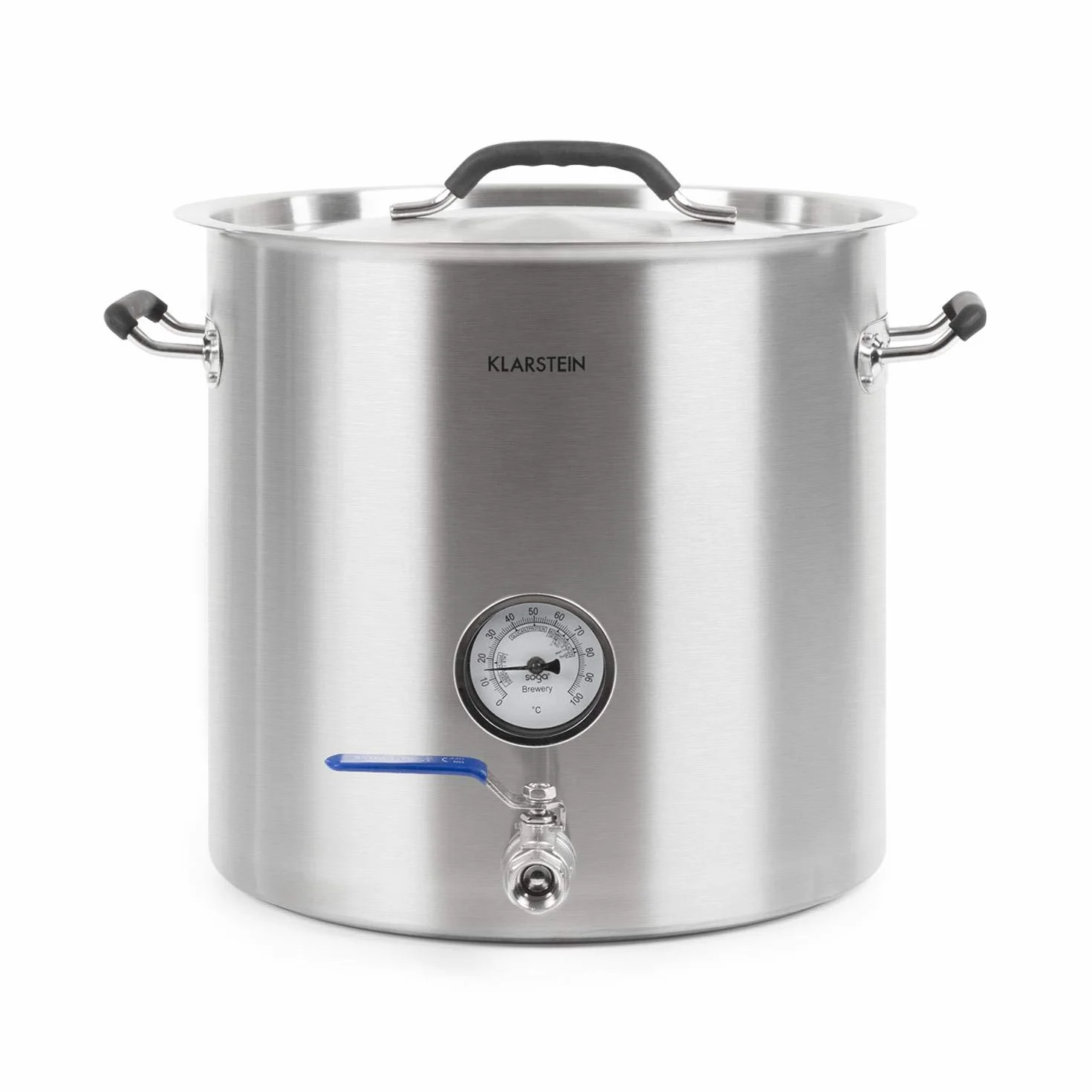 Klarstein Brauheld Pur 35 caldero de mosto de acero 304-35 litros, termómetro integrado, paredes de 0,7 mm de grosor, 3 mm de grosor de la base para placas de inducción, grifo de 1/2", plateado