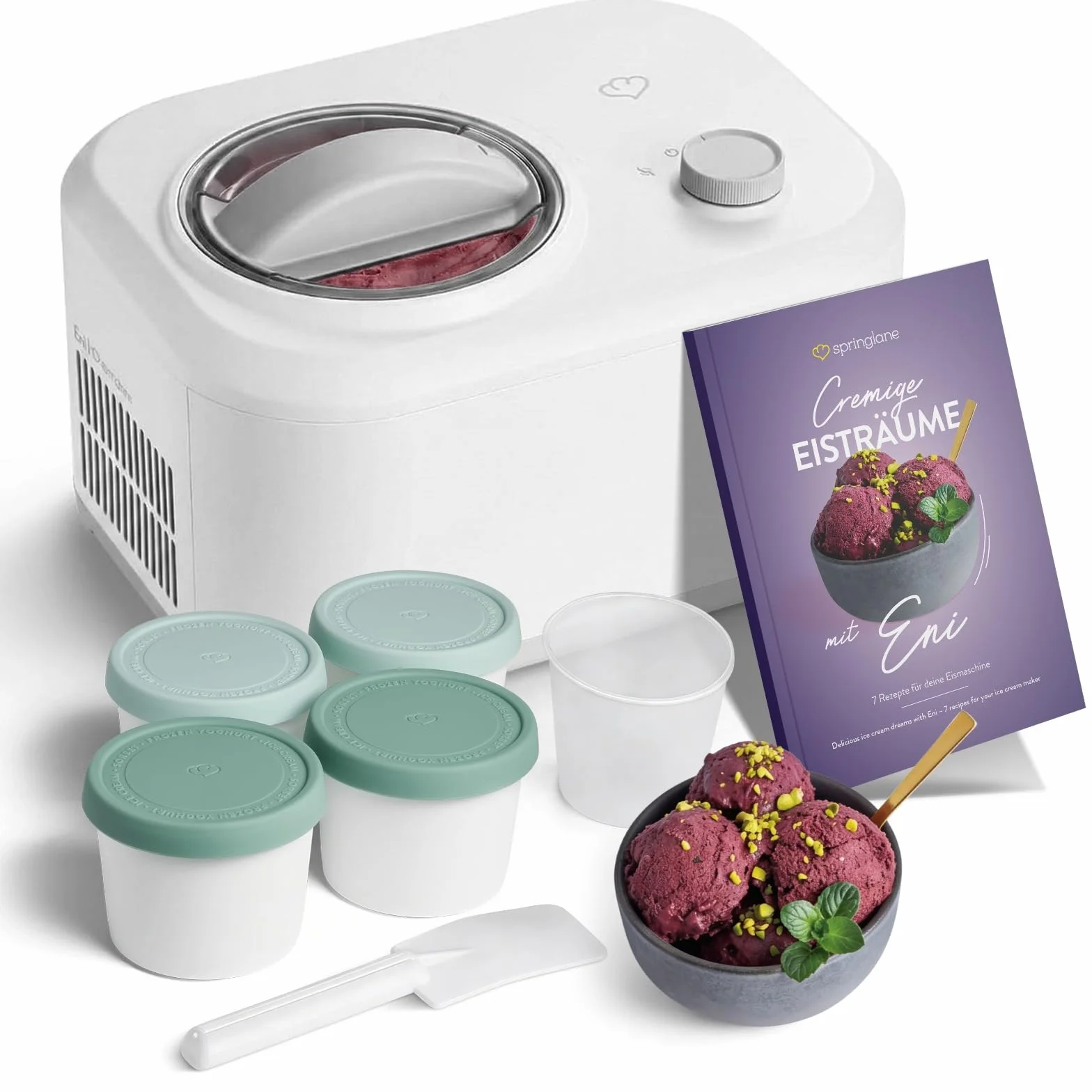 SPRINGLANE Heladera Eni 1 L con compresor autoenfriante 100 W, incl. set de 4 contenedores de helados