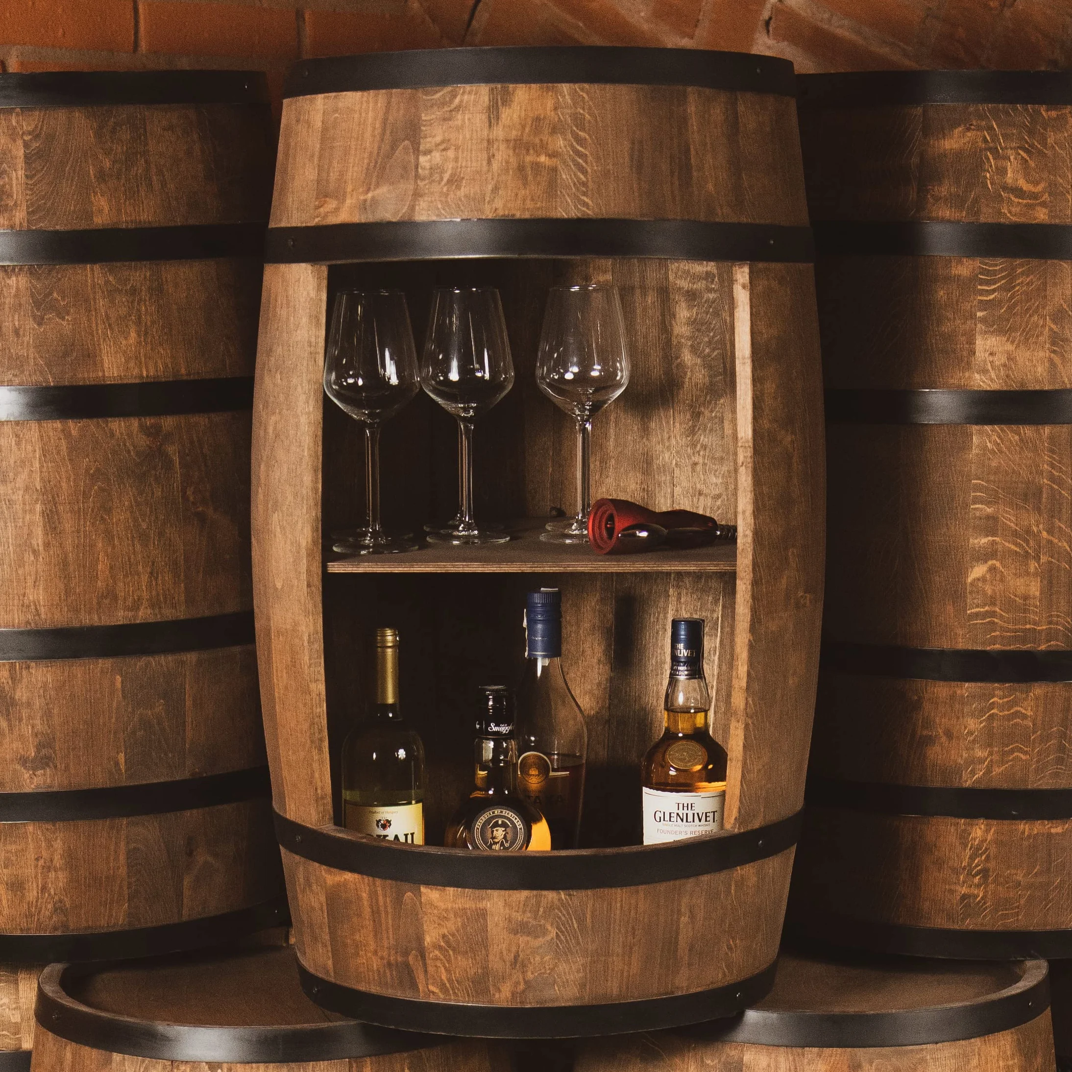 Creative Cooper Barril de Madera para casa – Armario en Estilo Retro – botellero – Estante de Vino – 80 cm de Altura – Muebles Elegantes (wengué)