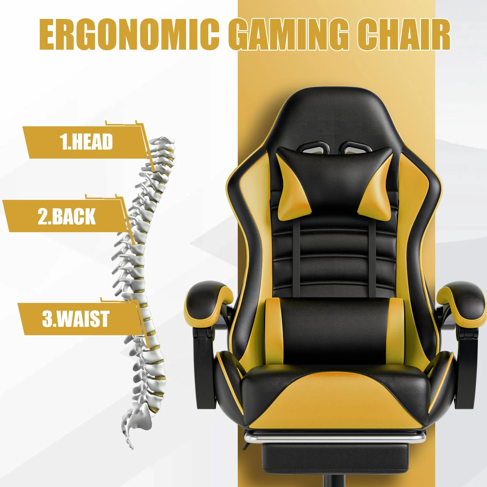 Silla de Juego con reposapiés,Silla y Mesa de Juego Ajustable en Altura,Silla de Juego para Adultos con Soporte Lumbar,Silla de Ordenador de Cuero sintético (Amarillo)