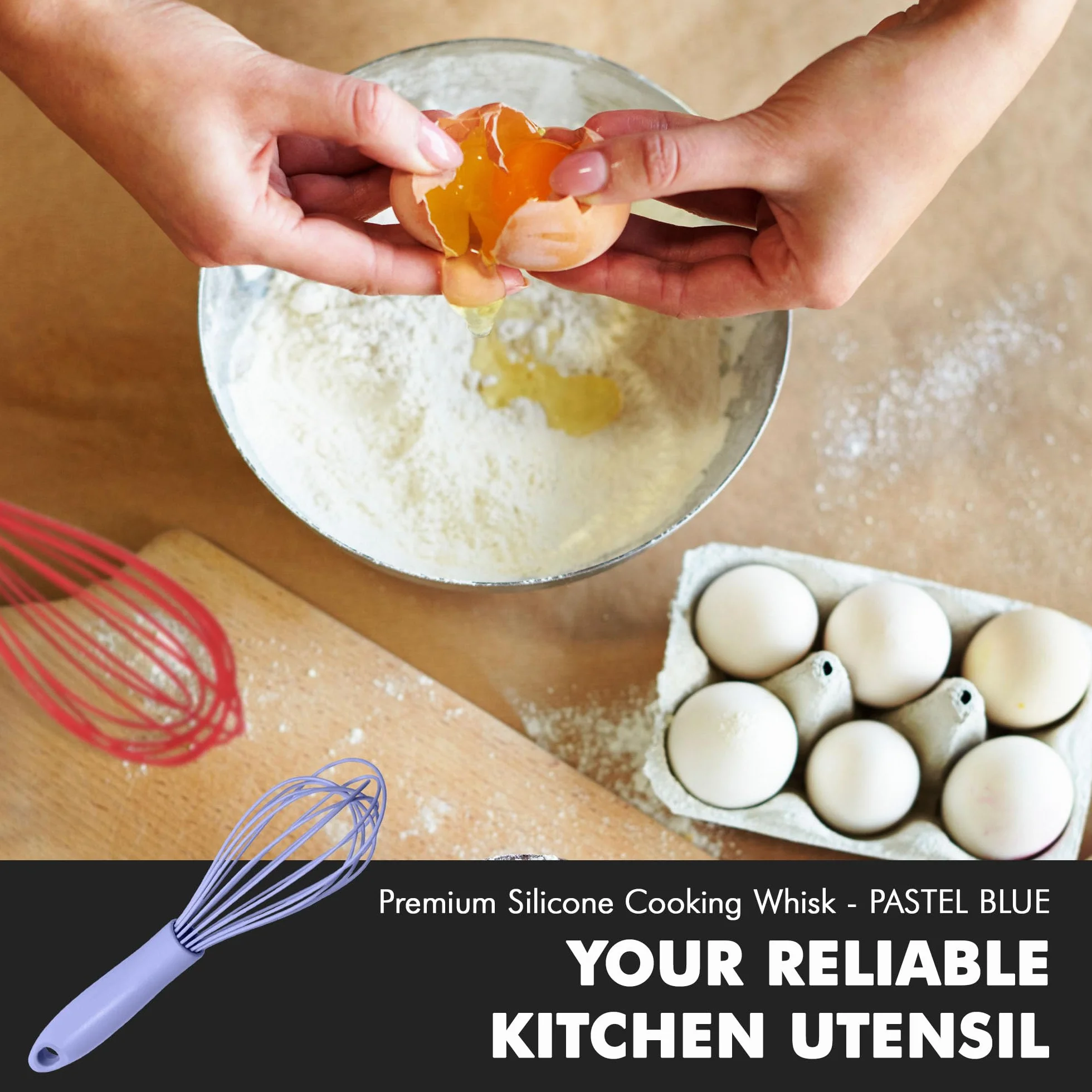 Chef Craft Batidor de cocina de alambre de silicona premium, 10.5 pulgadas, azul pastel