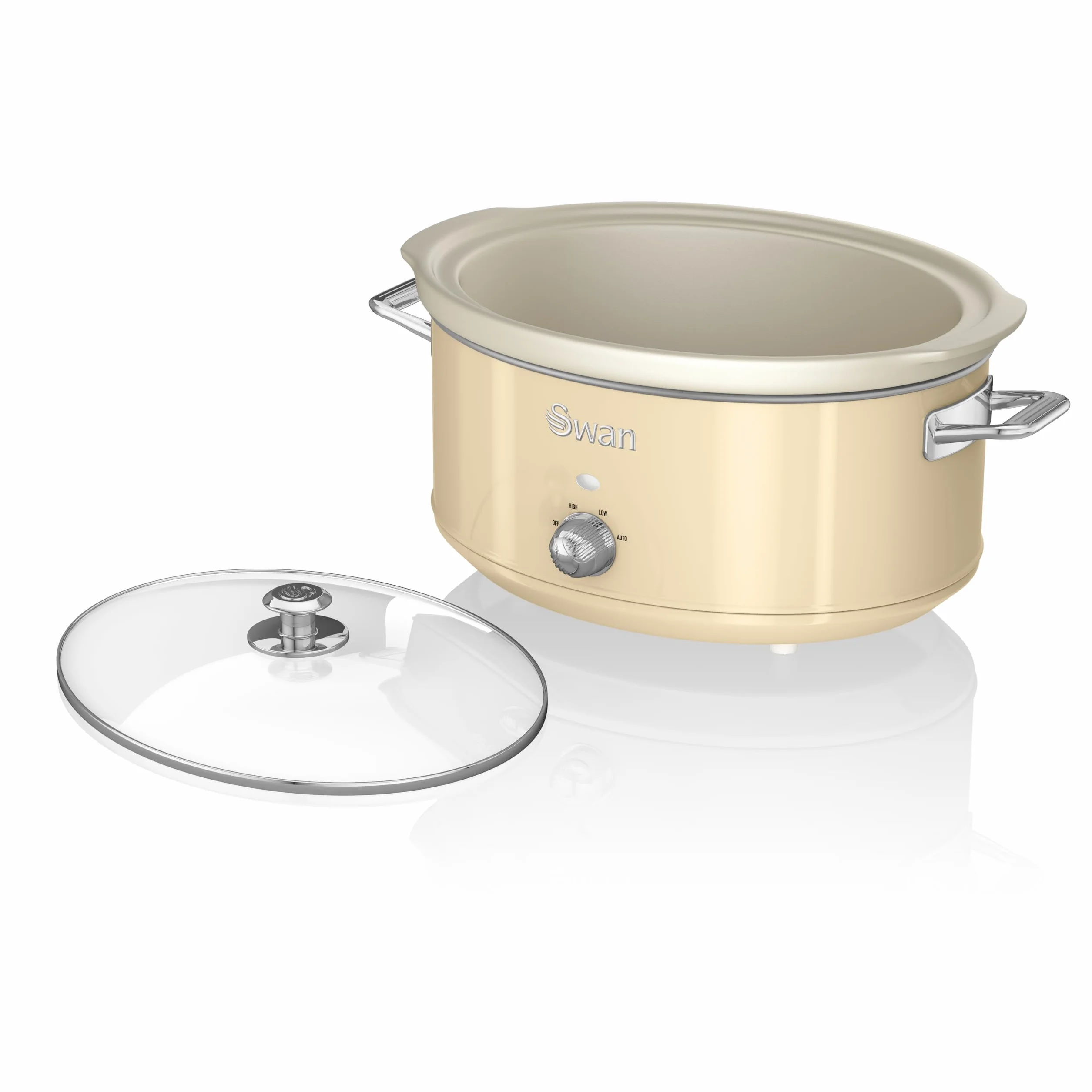 Swan Retro SF17031CN Slow Cooker 6,5L 320W Cerámica Antiadherente Libre PFOA y PTFE 3 Niveles Temperatura Tapa Vidrio Crema
