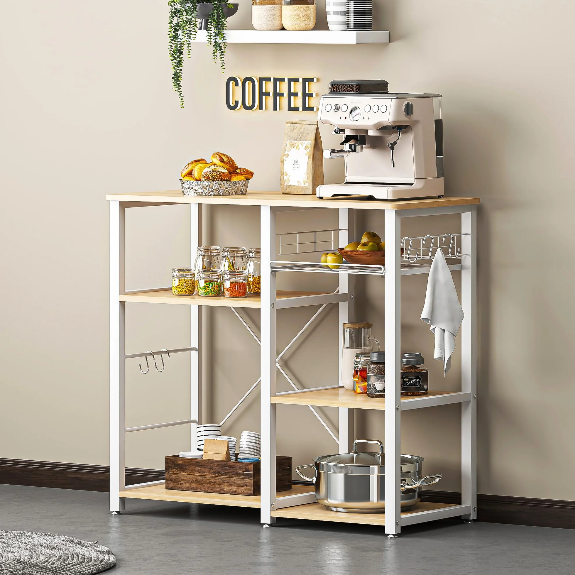 Estantería de cocina, 3 + 4 soportes para horno microondas con estantes, mueble de cocina ahorra espacio con cestas de alambre metálico, 90 x 40 x 83 cm (cero)