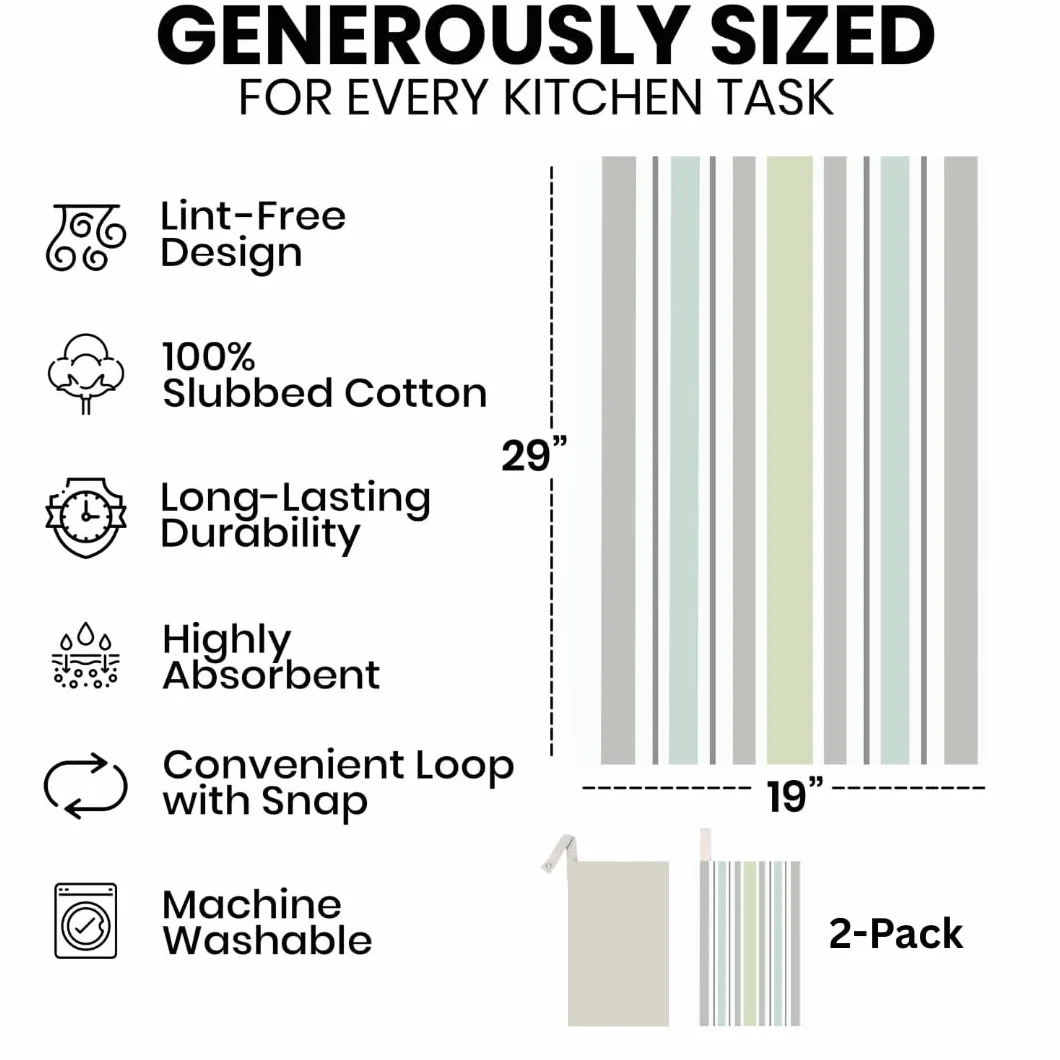 Toallas de cocina grandes de alta calidad, (paquete de 2), 29 x 19 pulgadas, juego decorativo 100% algodón con lazo para colgar y broche, duraderas y absorbentes, toallas de cocina