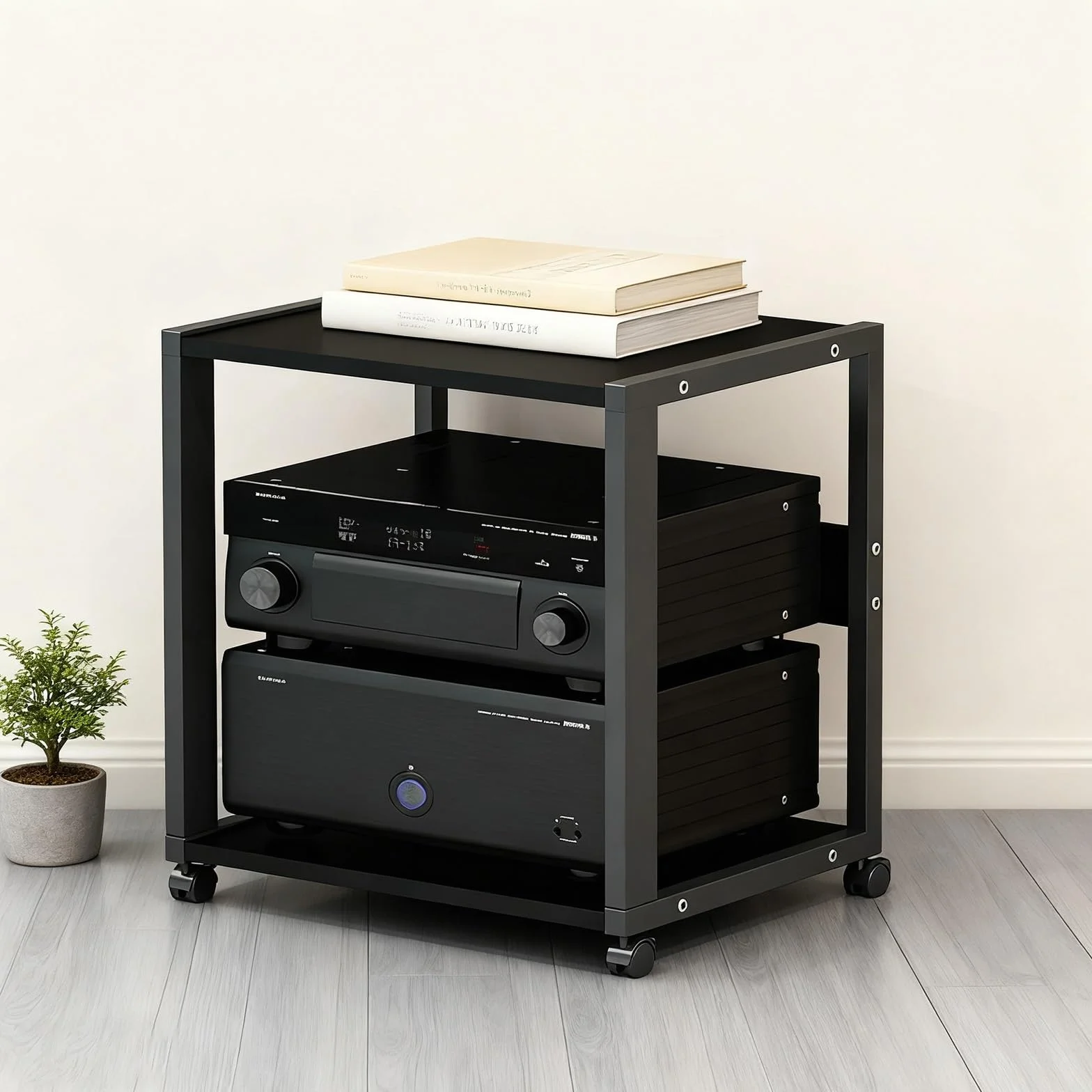 Mueble HiFi Mesa a 2/3 Niveles, Soporte Multimedia AV con Estantes Ajustables y Ruedas Universales, Mueble Equipo HiFi Versátil para Sala de Estar y Cine en Casa(Style 1)