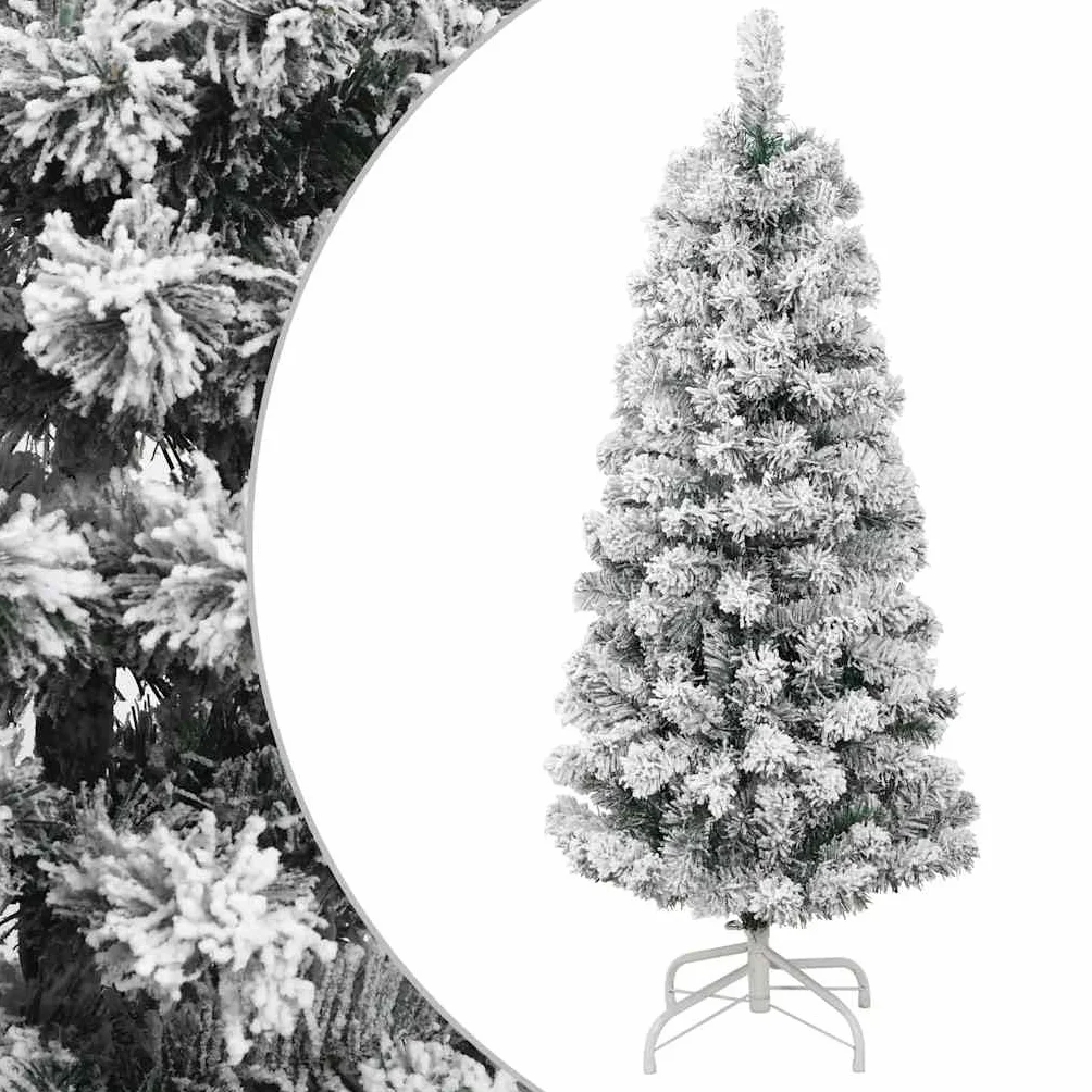 Árbol de Navidad artificial, plegable cubierto de nieve, 150 cm, diseño realista de PVC, decoración verde, árbol con nieve, soporte de hierro resistente, reutilizable para uso en interiores