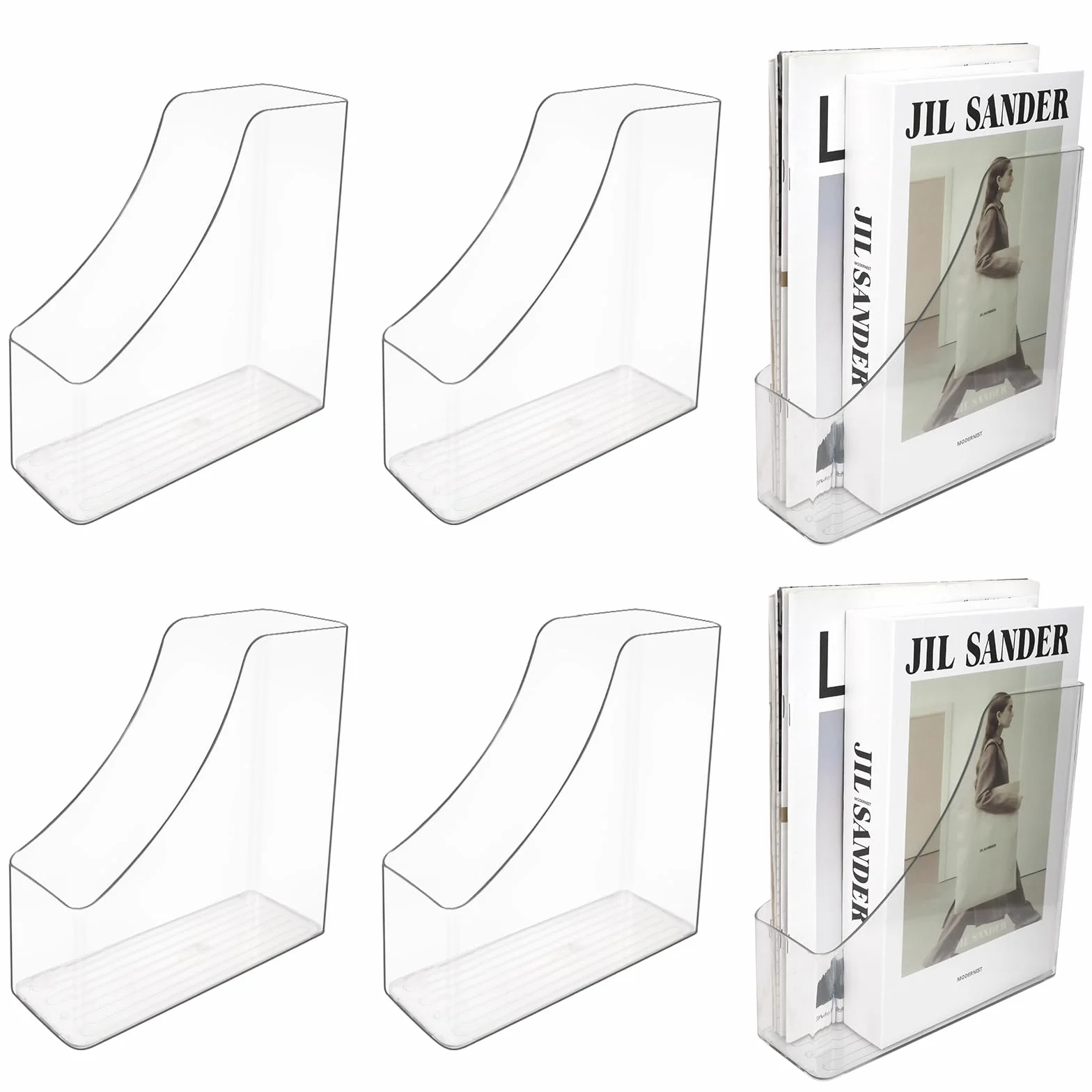 Archivadores verticales acrílicos para revistas, paquete de 6, soportes de escritorio para documentos