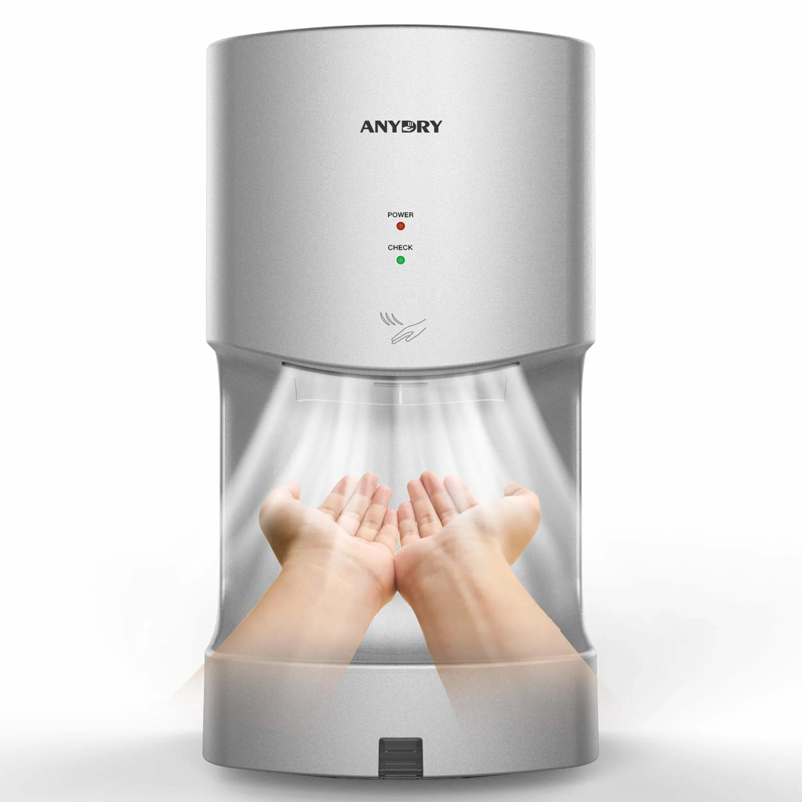 anydry 2630TS Secamanos Automatico Electrico para Montaje En Pared,con Bandeja De Desagüe,Carcasa ABS,1400-1650W.(Plata)