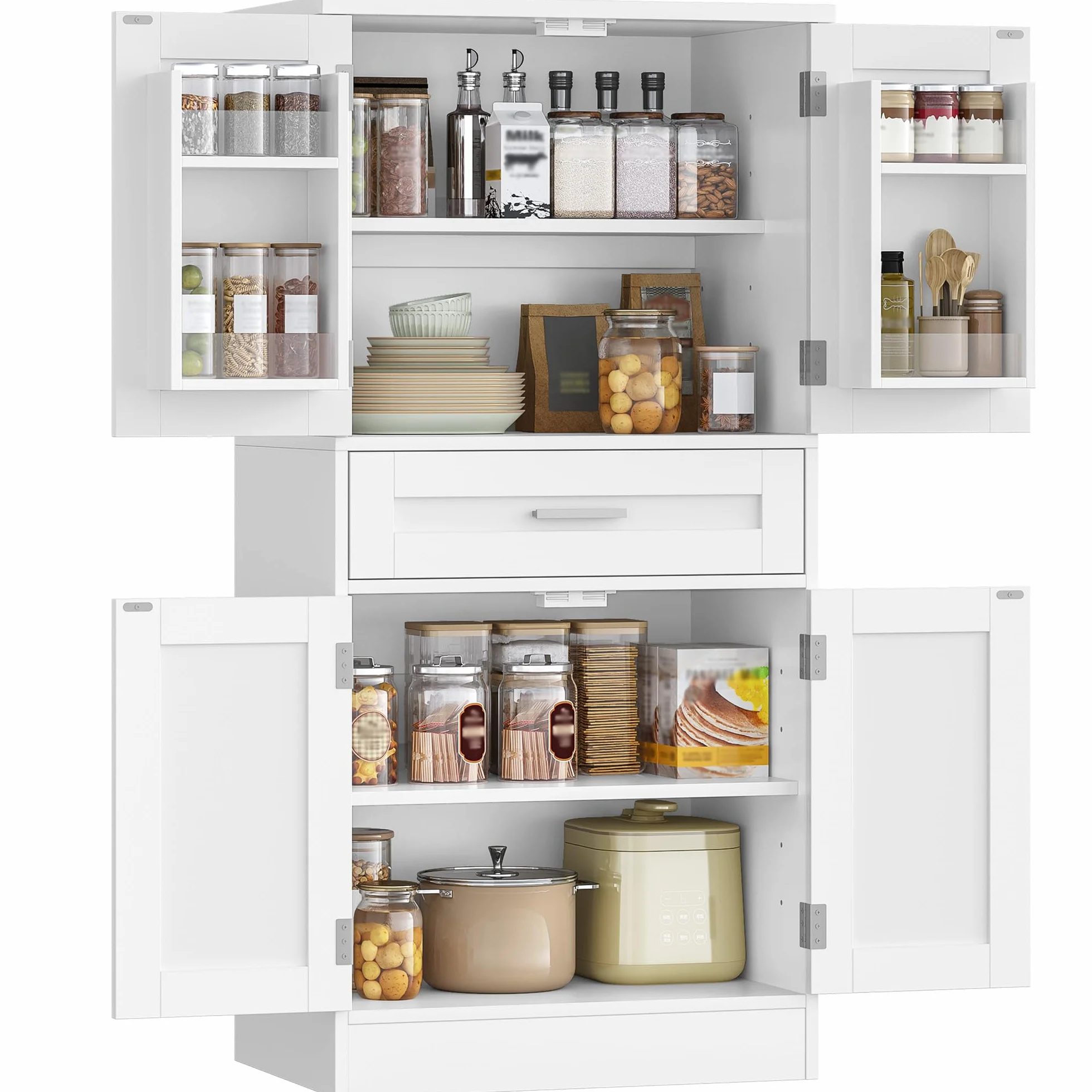 Alacena de Cocina 120 cm Aparador 4 Puertas 1 Cajón Armario Alto Blanco 40x60x120 cm