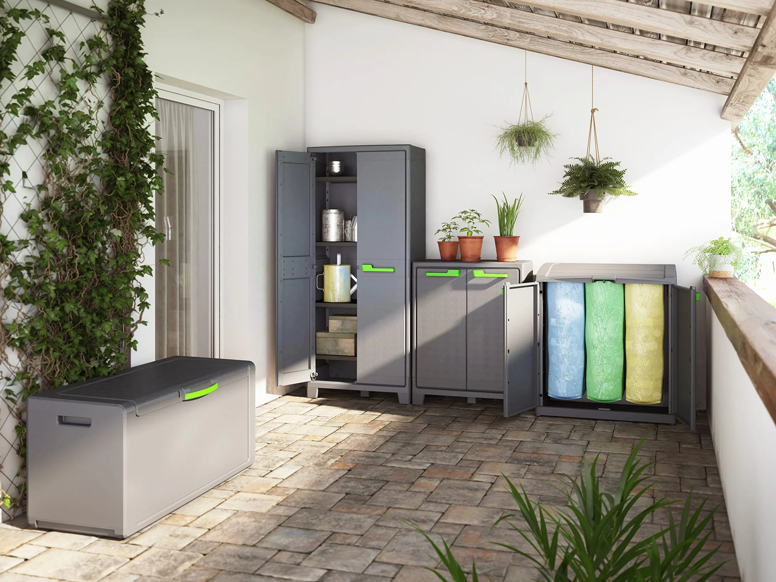 Keter Armario Moby Alto|Almacenaje Interior y Exterior|Resina|Resistente al Agua con 2 Puertas y 4 Baldas |Color Gris/Antracita|182 x 80 x 44 cm
