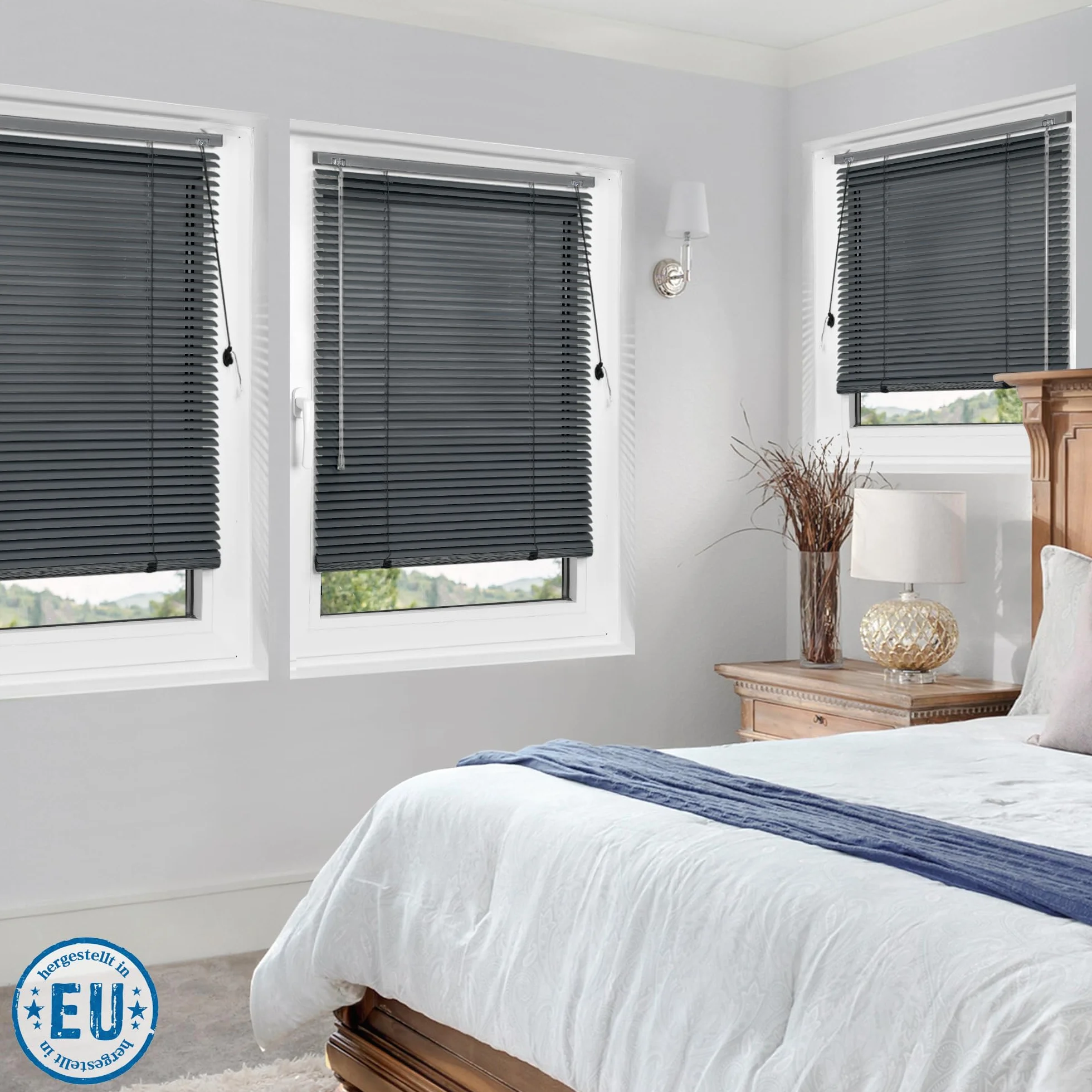 Jalousiescout Persiana Veneciana sin luz Persiana Veneciana de Aluminio, innovadora tecnología de oscurecimiento, protección de la intimidad, sin taladrar, 150 x 250 cm, Gris Oscuro Mate