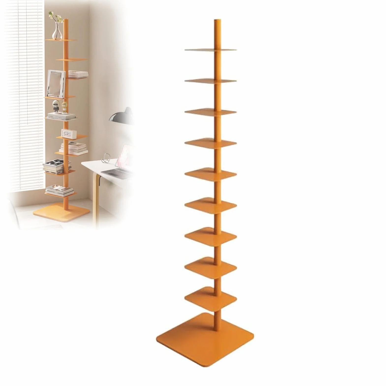Estantería Giratoria De 9 Niveles, Torre De Libros Con Lomo Vertical De Metal Ajustable, Librería Independiente Para Sala De Estar, Dormitorio, Decoración De Oficina En Casa(Size:9,Color:naranja)