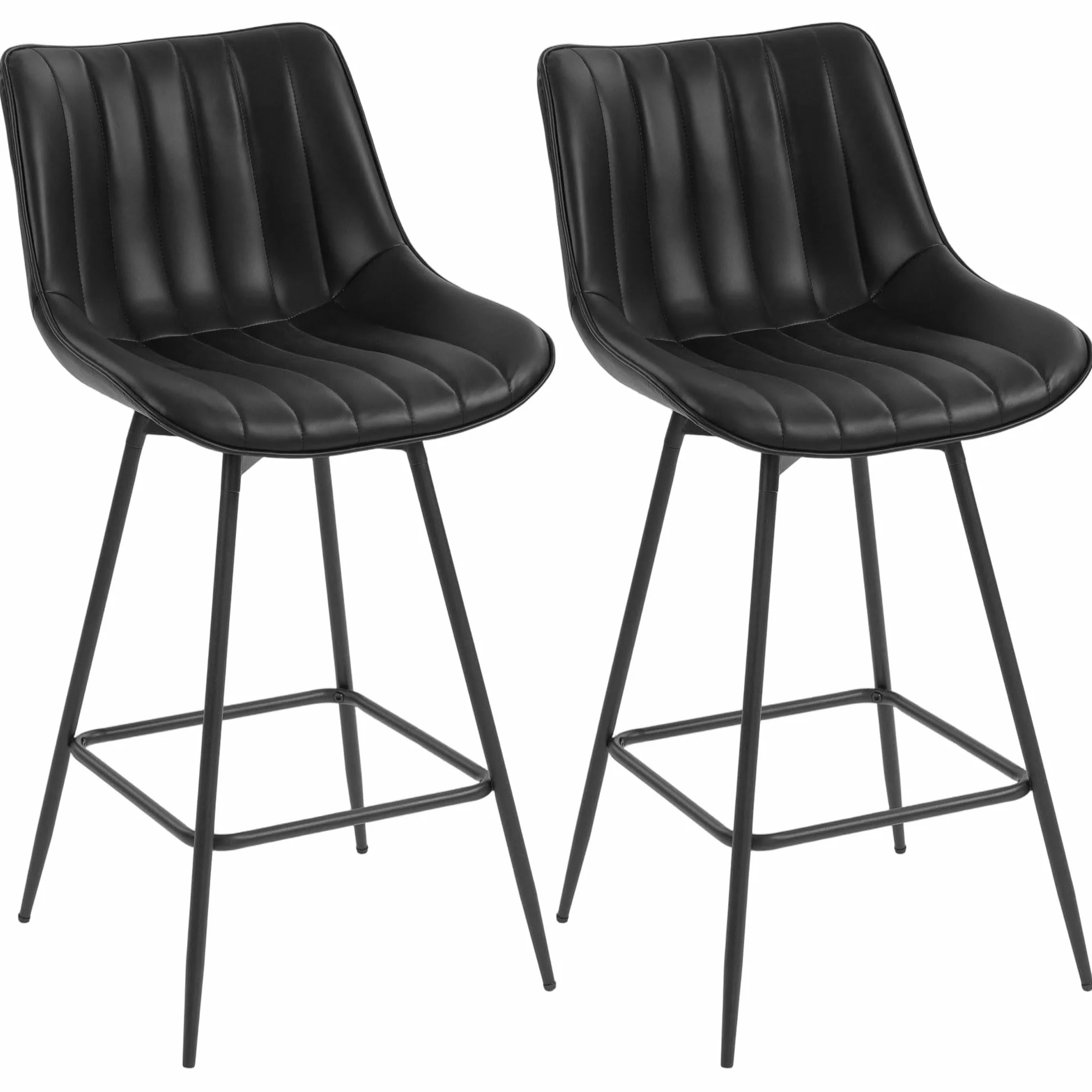 HOMCOM Juego de 2 Taburetes de Bar Giratorios con Reposapiés Negro | Taburetes Altos de Cocina con Respaldo Curvado, Tapizado en PU, Marco de Acero, Sillas Altas de Cocina para Comedor, Salón