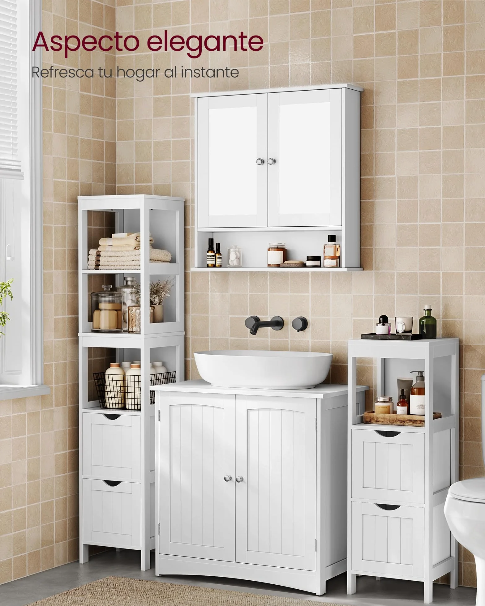 VASAGLE Aramrio de Lavabo, Armario Debajo de Lavabo, Mueble de Baño, con 2 Puertas, Estante Ajustable, Amplio Espacio de Almacenamiento, Estilo Moderno, 40 x 70 x 70 cm, Blanco Nube BBC011W01