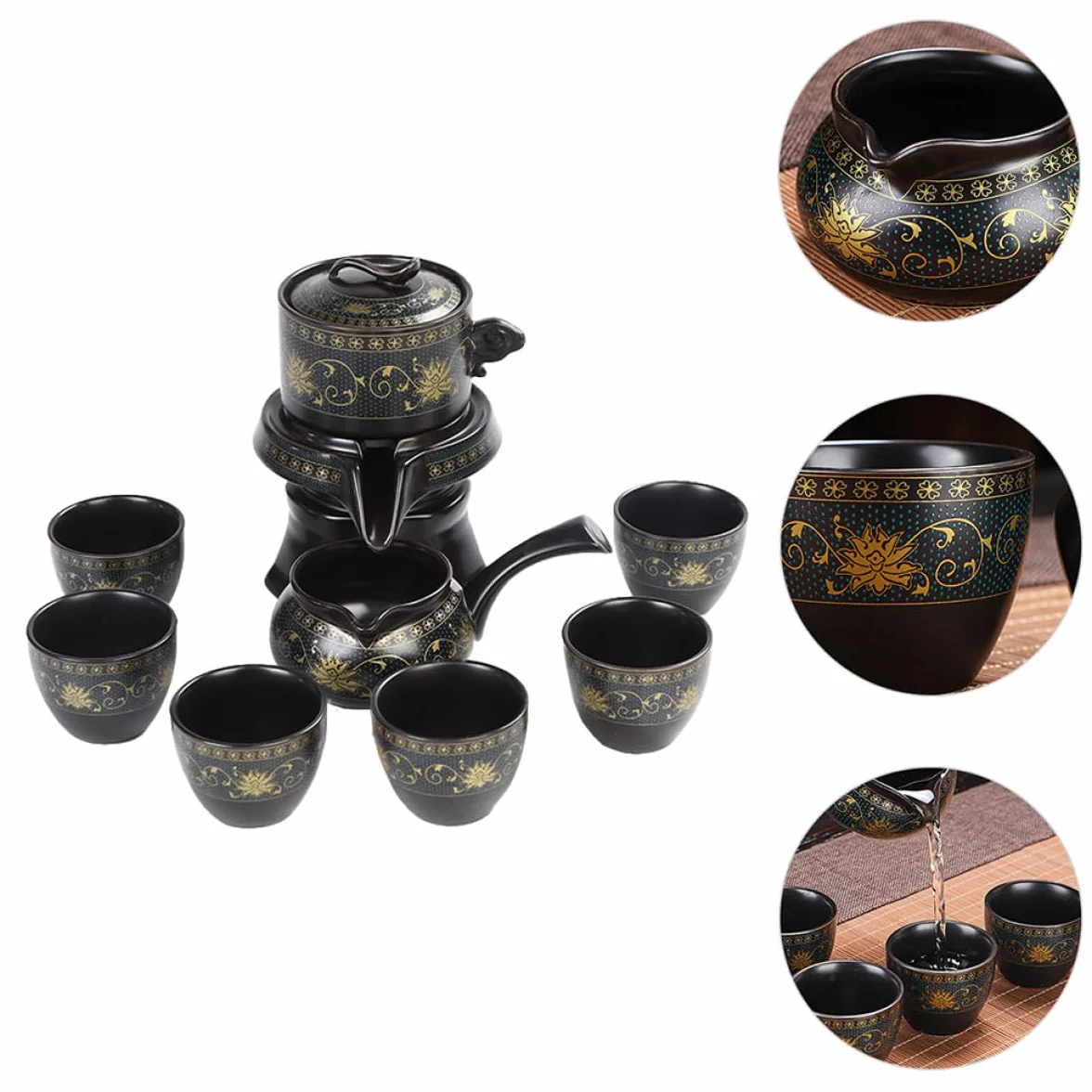 Artibetter Juego de Tetera de Cerámica Retro Negro Tazas, Antiescaldante y Multiuso para Oficina y Aficionados al Té Suelto