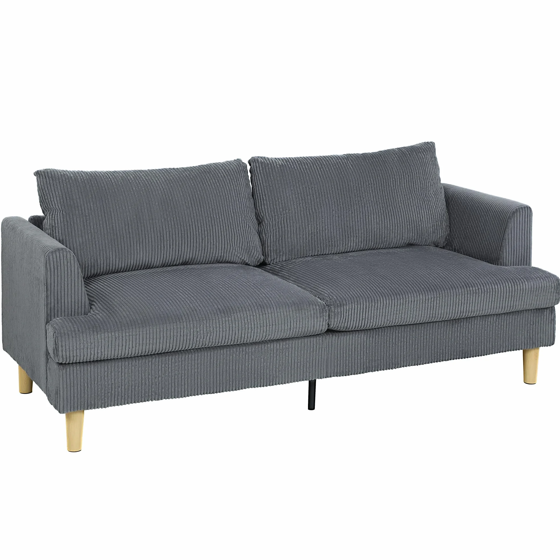HOMCOM Sofá de 3 Plazas, Sofá de Salón Moderno, 188x80x86 cm, Tapizado en Pana, Acolchado Grueso de Muelles, Asiento Ancho, Reposabrazos, Fácil Montaje, 2 Almohadas, Gris Oscuro