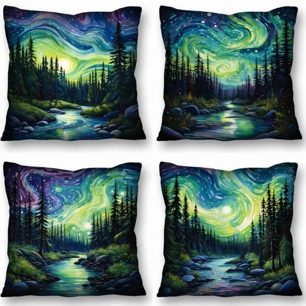 Juego de 4 Fundas de Cojines 70x70 cm Cojines cielo estrellado arroyo Funda Cojin Cuadrados de Lino Fundas Cojines Sofá Cojines Decorativos para Salón Sofá Dormitorio Coche Jardín Decoración del Hogar