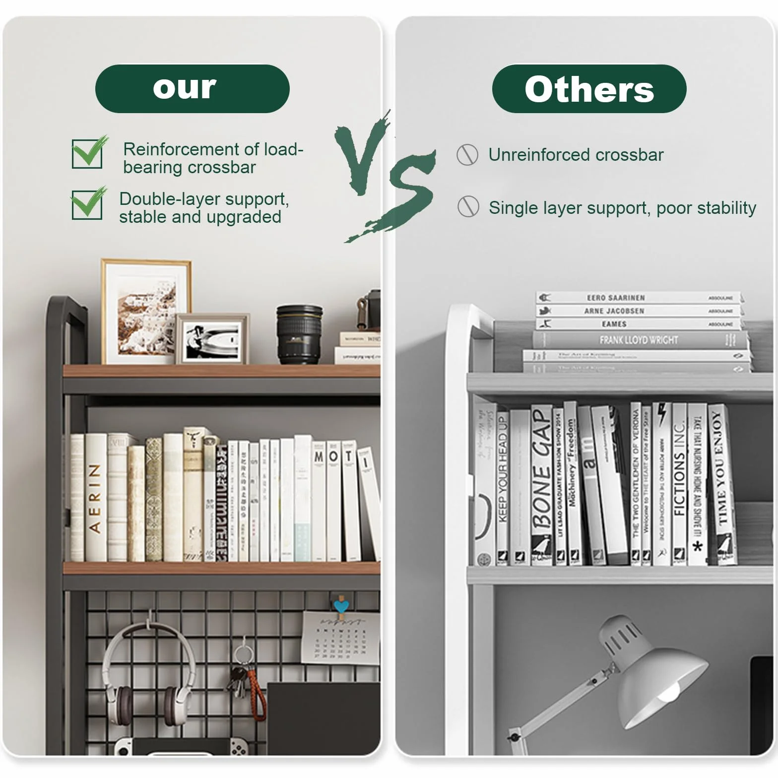 TWSOUL Estantería de escritorio, estantería de escritorio de 2 niveles, de madera y metal, estantería de escritorio para oficina con compartimento de rejilla, para oficina, estudio, dormitorio (altura