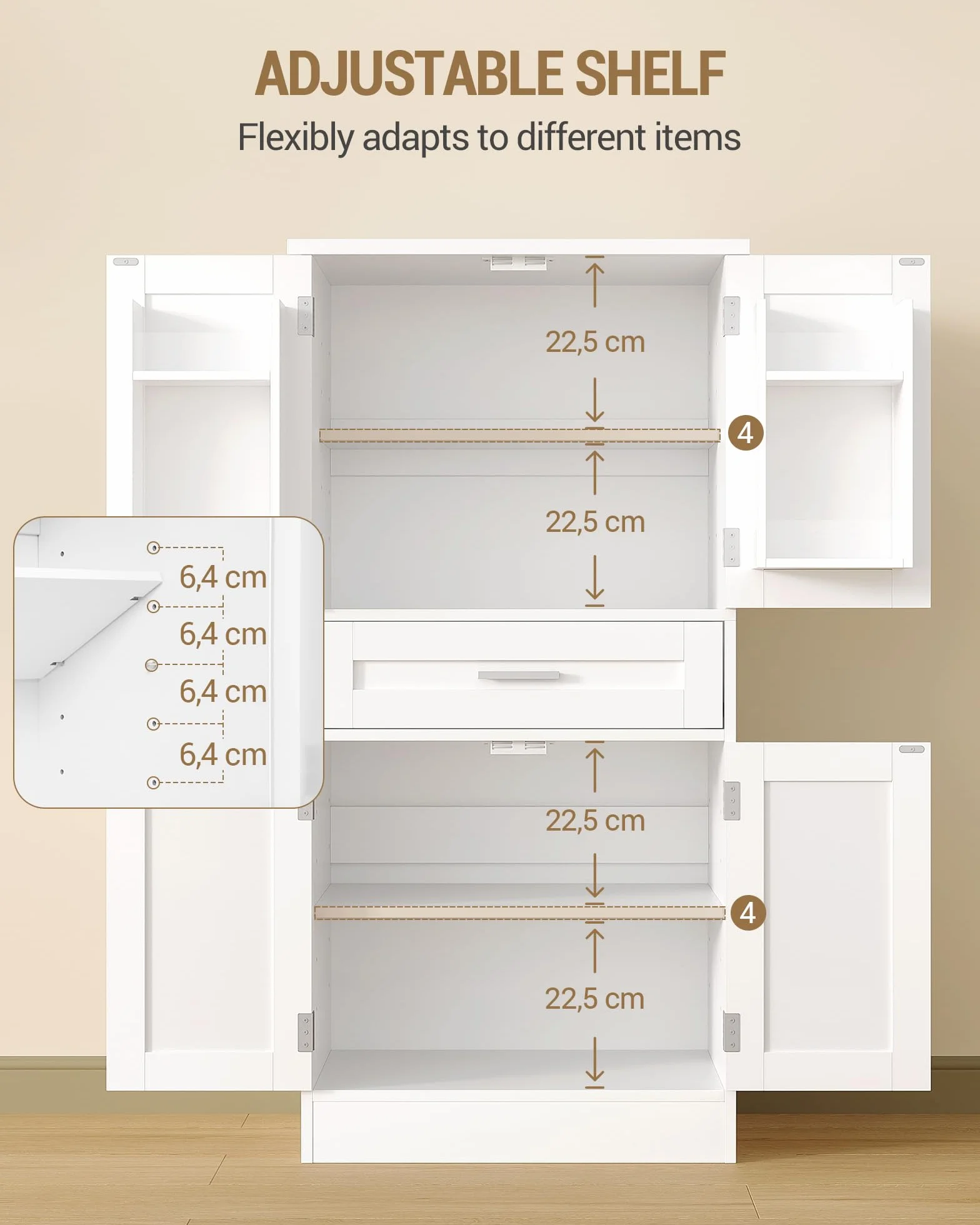 Alacena de Cocina 120 cm Aparador 4 Puertas 1 Cajón Armario Alto Blanco 40x60x120 cm