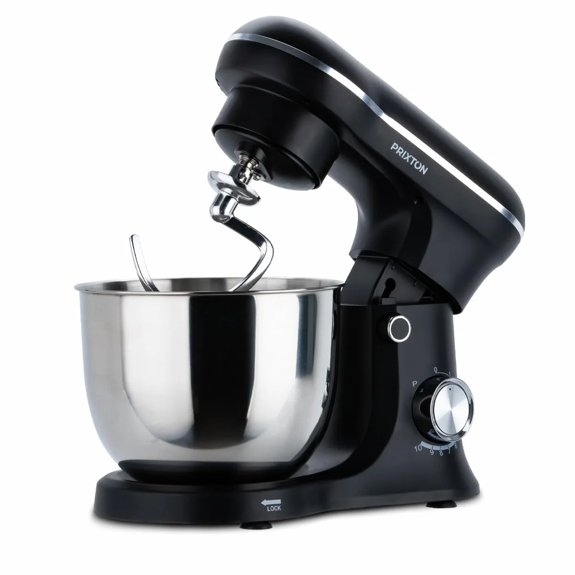 PRIXTON Batidora Amasadora KR250 para Repostería, Potencia 1500W, 10 Velocidades, Bol Acero Inoxidable de 5 litros, 3 accesorios, Tapa Transparente, Color Negro Mate (Reacondicionado)