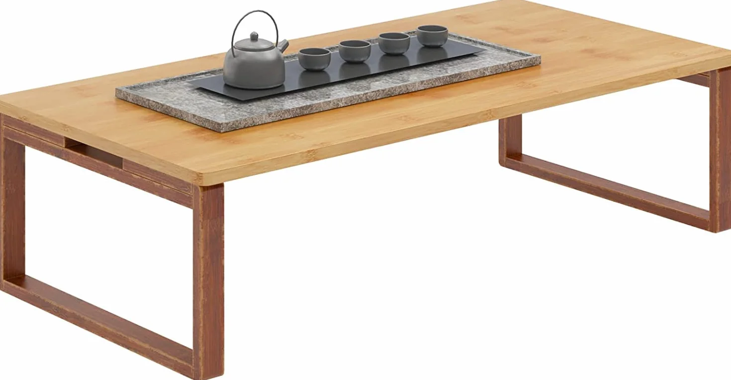 SogesHome mesa Auxiliar de bambú Plegable Mesa de café y té Zen de suelo Mesa de tatami Bahía Retro para Sala de Estar y Dormitorio Patas plegables con piñas