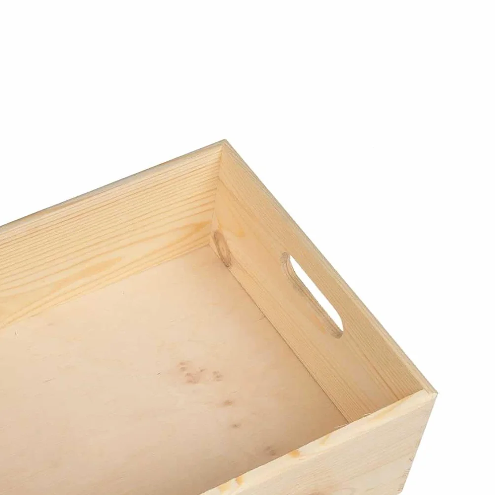 Caja de madera con asas 40 x 30 x 13 cm de pino macizo versátil almacenamiento para dormitorio, oficina, baño, cocina