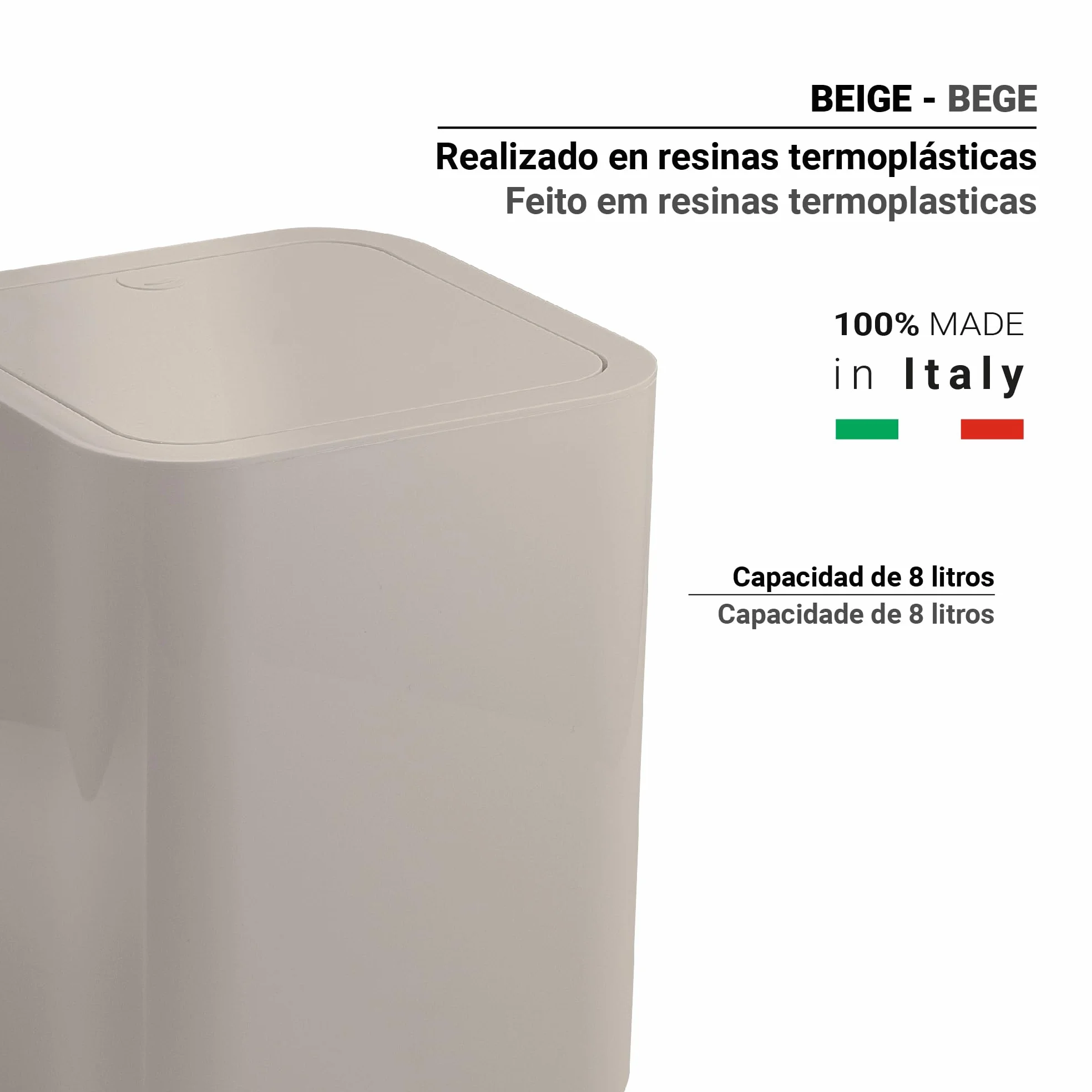Gedy Seventy Papelera Basura Baño Cuadrada 8L Tapa Resinas Termoplásticas Beige 20x20x24,6 cm