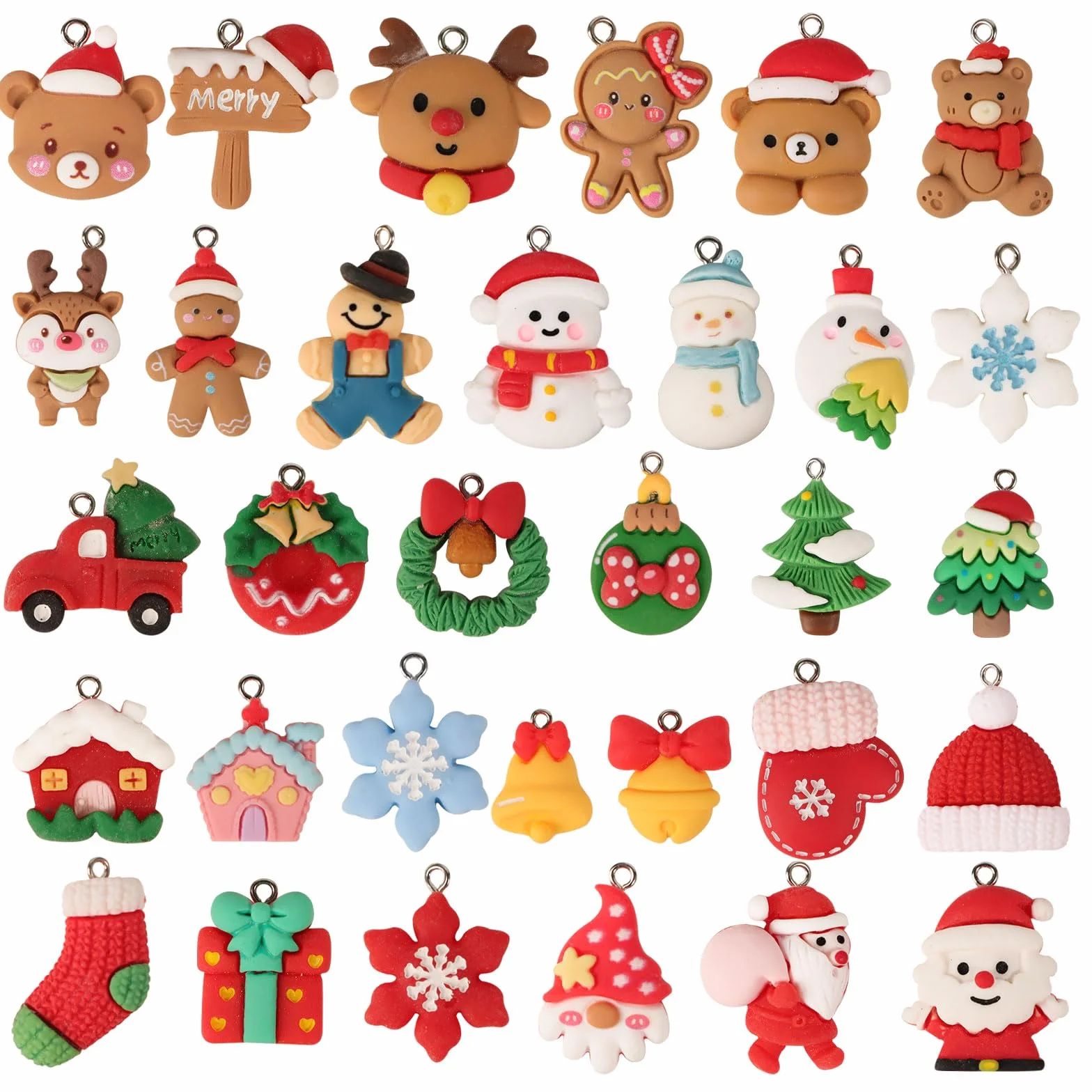 Mini Figuras Navideñas Resina 32pcs Colgantes Árbol Navidad Adornos Manualidades Bricolaje
