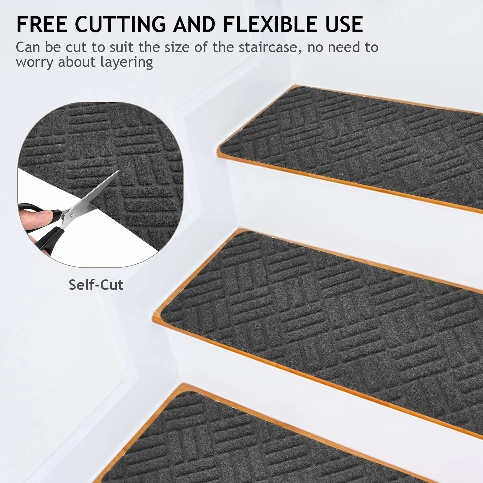 Weigudoc 15 Piezas Alfombrillas Antideslizantes de Escalera para Peldaños, Autoadhesiva Alfombra para Escaleras 76x20 cm, Peldaños de Escalera para Niños Ancianos y Mascotas, Gris (Estilo 2)