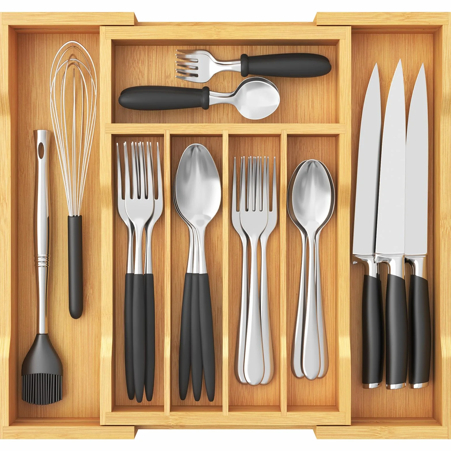Lifewit Organizador Cubiertos de Bambú Extensible Cajón 24-40 cm Profundidad 33cm