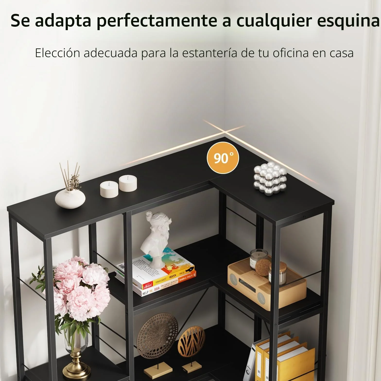 Estanteria Esquina con Iluminación LED, Estanterias Almacenaje de 5 Niveles con 4 Cajones de Tela, Estanteria Libros, Estanteria para Sala de Estar, Dormitorio, Oficina, Negro