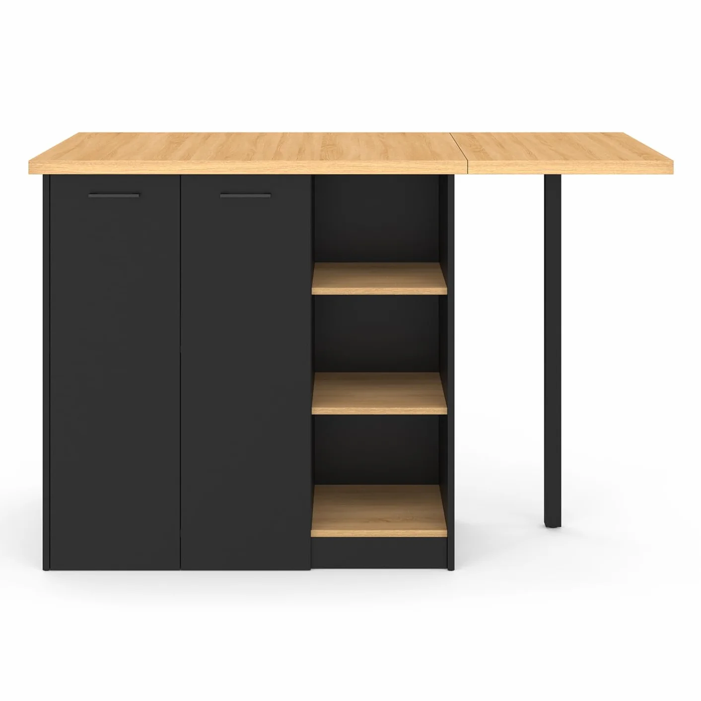 IDMarket – Ilot Central Cesar 140 cm madera negra con encimera de haya