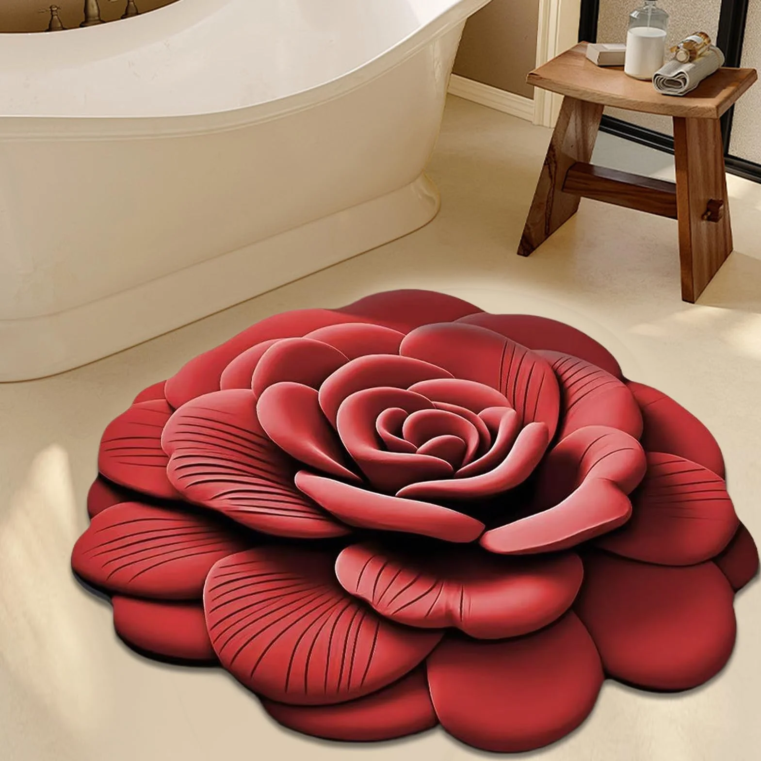 Alfombra De Baño Antideslizante De Felpa Suave Estampado Floral 3D | Tapete Multiusos para Entradas Pasillos y Salón