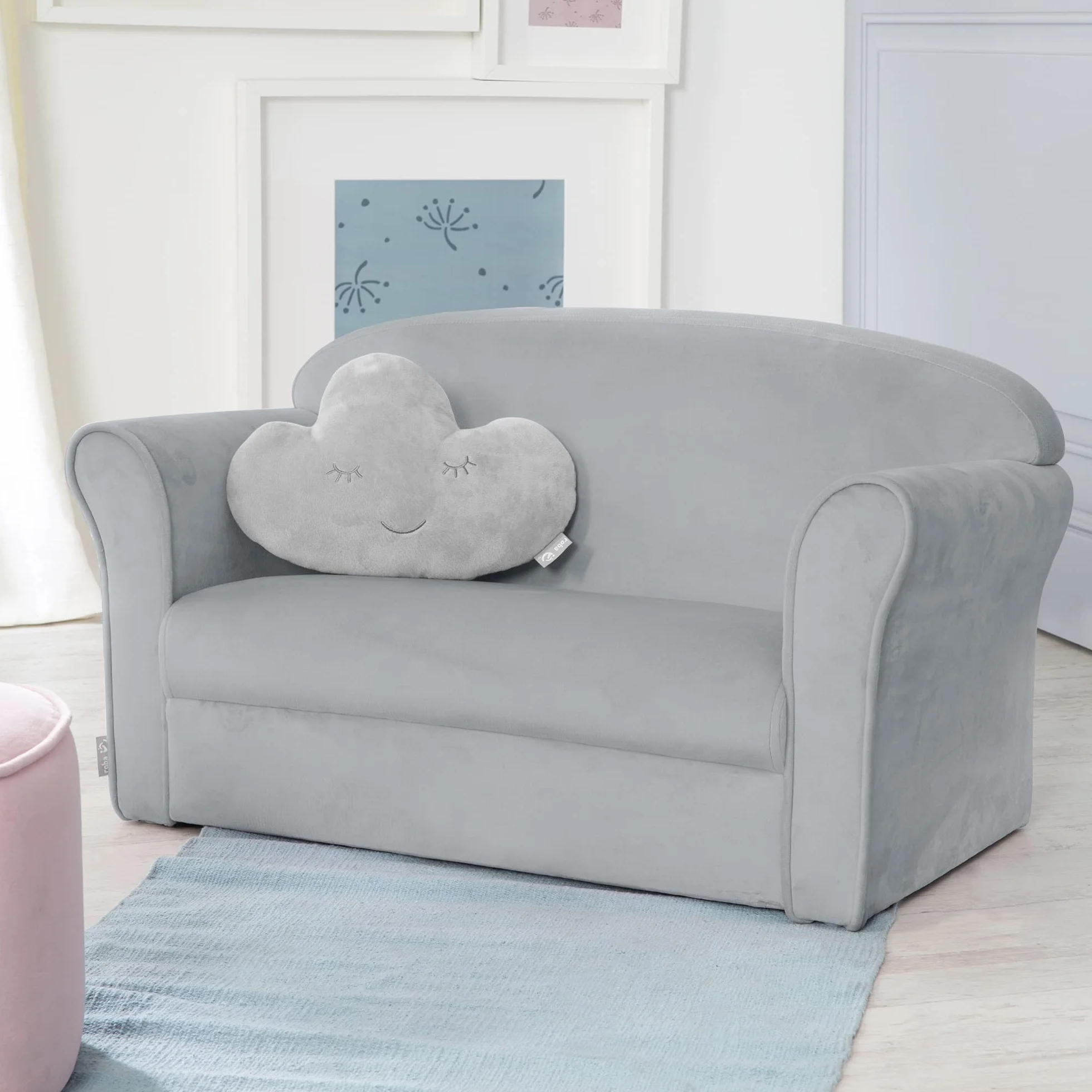 roba Sofá Infantil en Terciopelo Lil Sofa, 2 Plazas, Sillón con Apoyabrazos Cómodo para Niñas y Niños, Gris