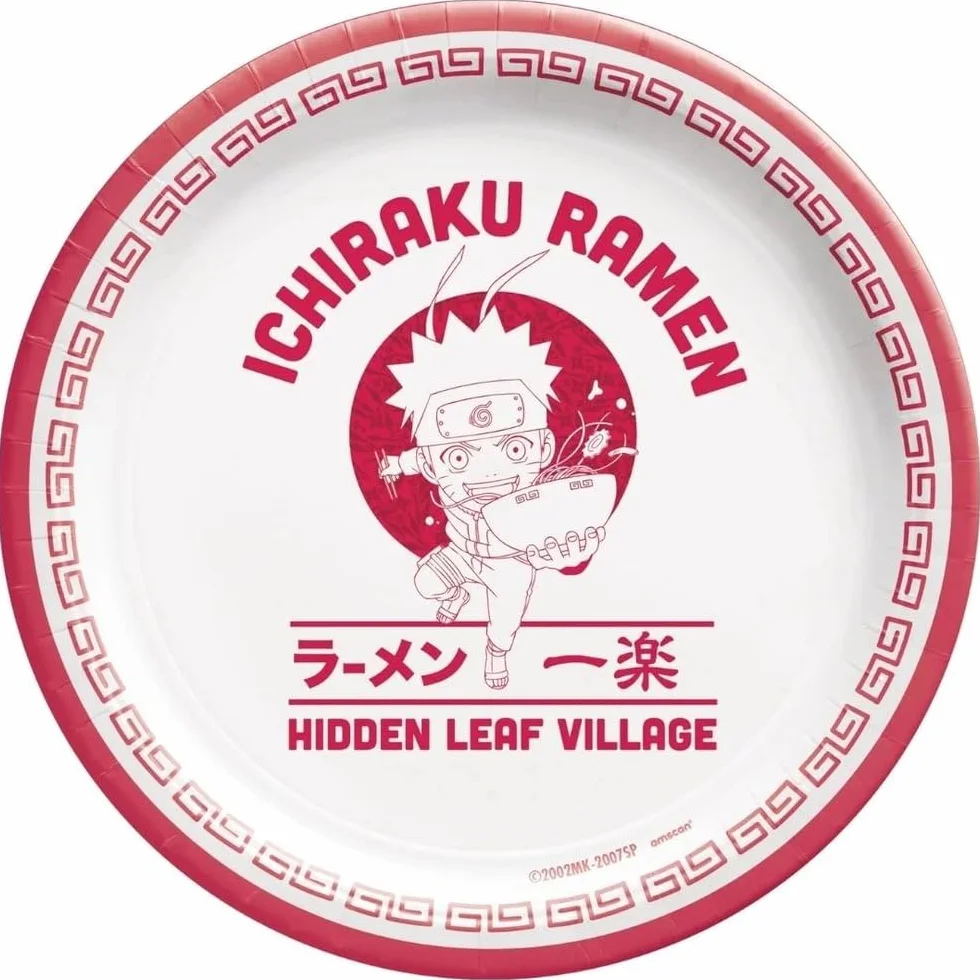 amscan Platos de papel redondos Naruto blancos y rojos (7 pulgadas), paquete de 8 – Vajilla de fiesta vibrante para cumpleaños, celebraciones y eventos
