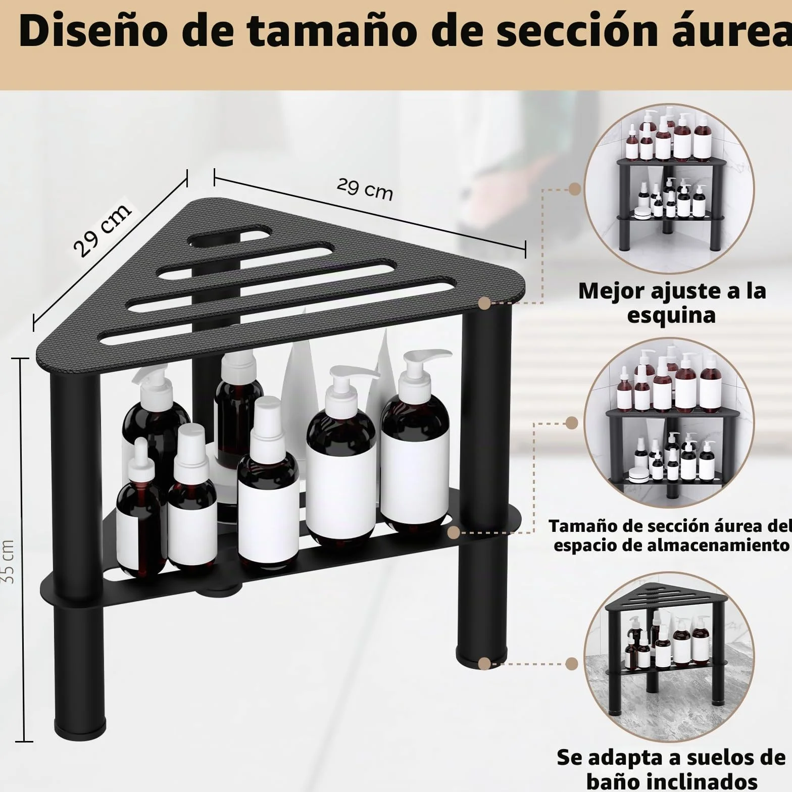 Taburete esquinero de metal para ducha, reposapiés de ducha con compartimento para ducha interior, 36 cm de altura, capacidad de carga de 350 kg, taburete ajustable, taburete de baño