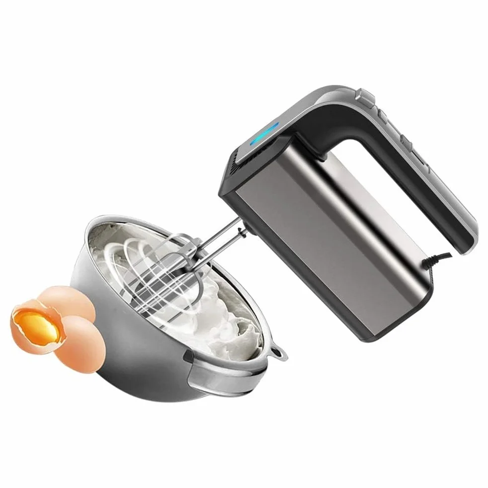 Batidora de Mano de Acero Inoxidable de 800 W, Batidora Eléctrica de 5 Velocidades Más Función Turbo, Batidora Batidora de Mano con 2 Ganchos Para Masa y 2 Batidores, Dos Varillas de 12 Alambres